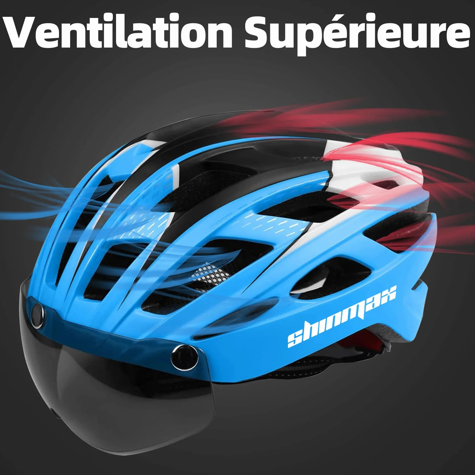 Shinmax Casque de Vélo LED Magnétique Sécurité Écran Amovible Visière Ski Snowboard NR-096