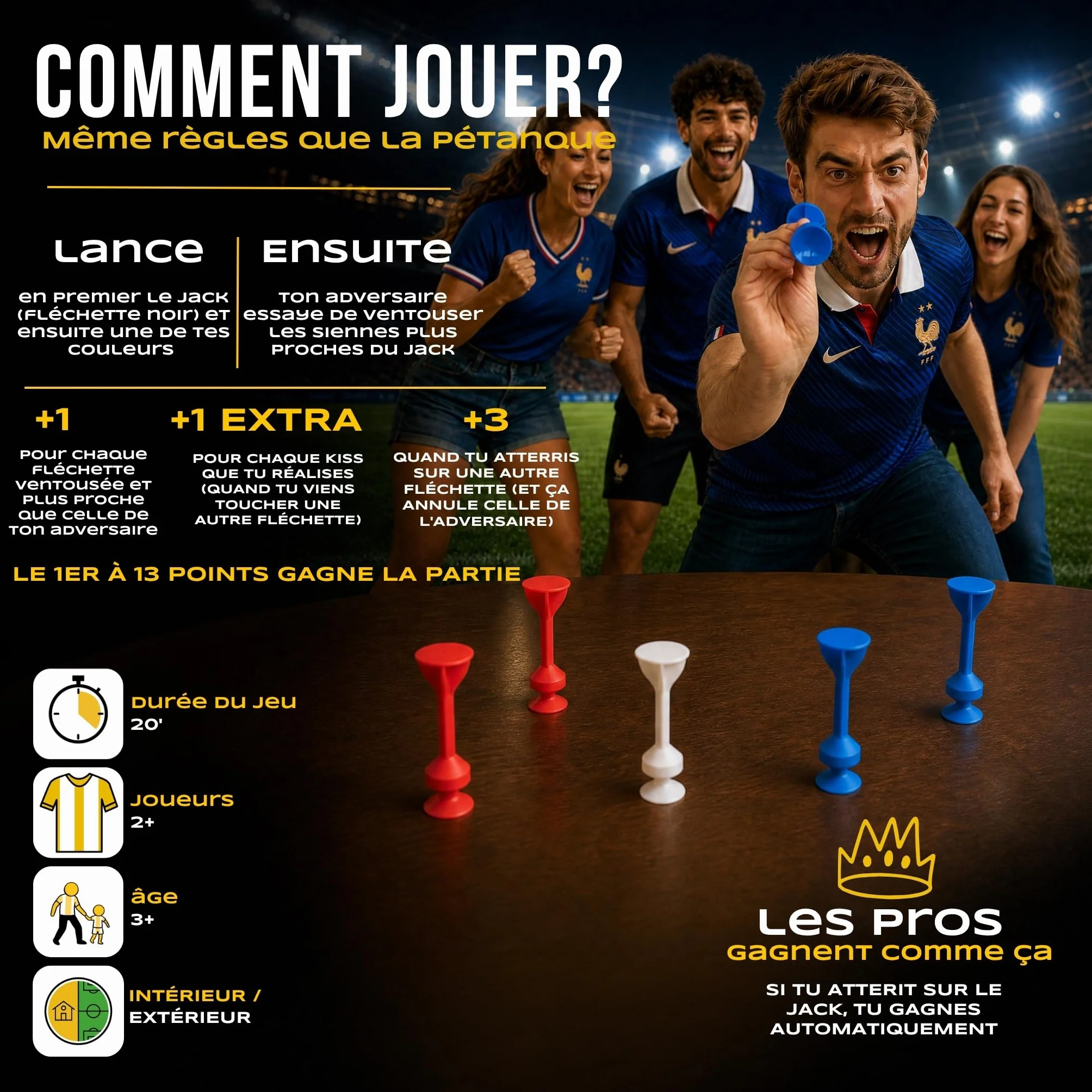 TOSSIT Jeu Fléchette Ventouse Pétanque Intérieur Extérieur Sol Mur Silicone Puissant Durable World Football Edition