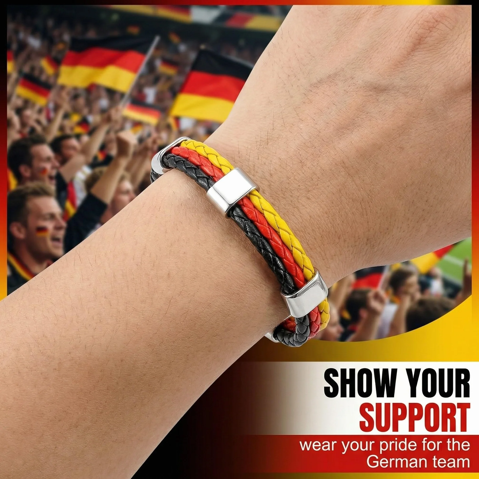 Bracelets Allemagne Cuir Synthétique Drapeau Tricolore 22cm Lot de 2