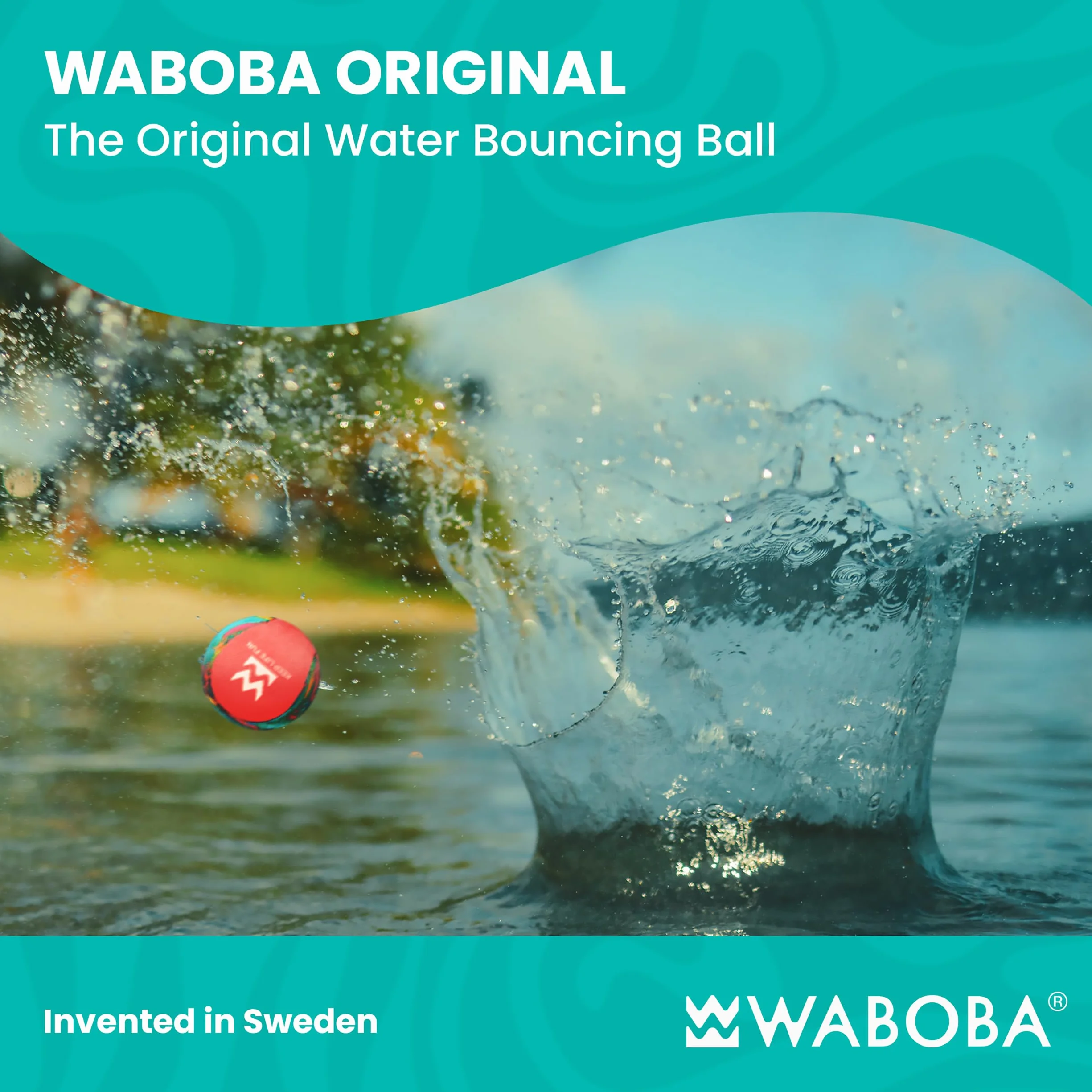 Waboba Original Water Bouncing Ball - Waterproof Beach Toys, Pool Games - Purple Geometric