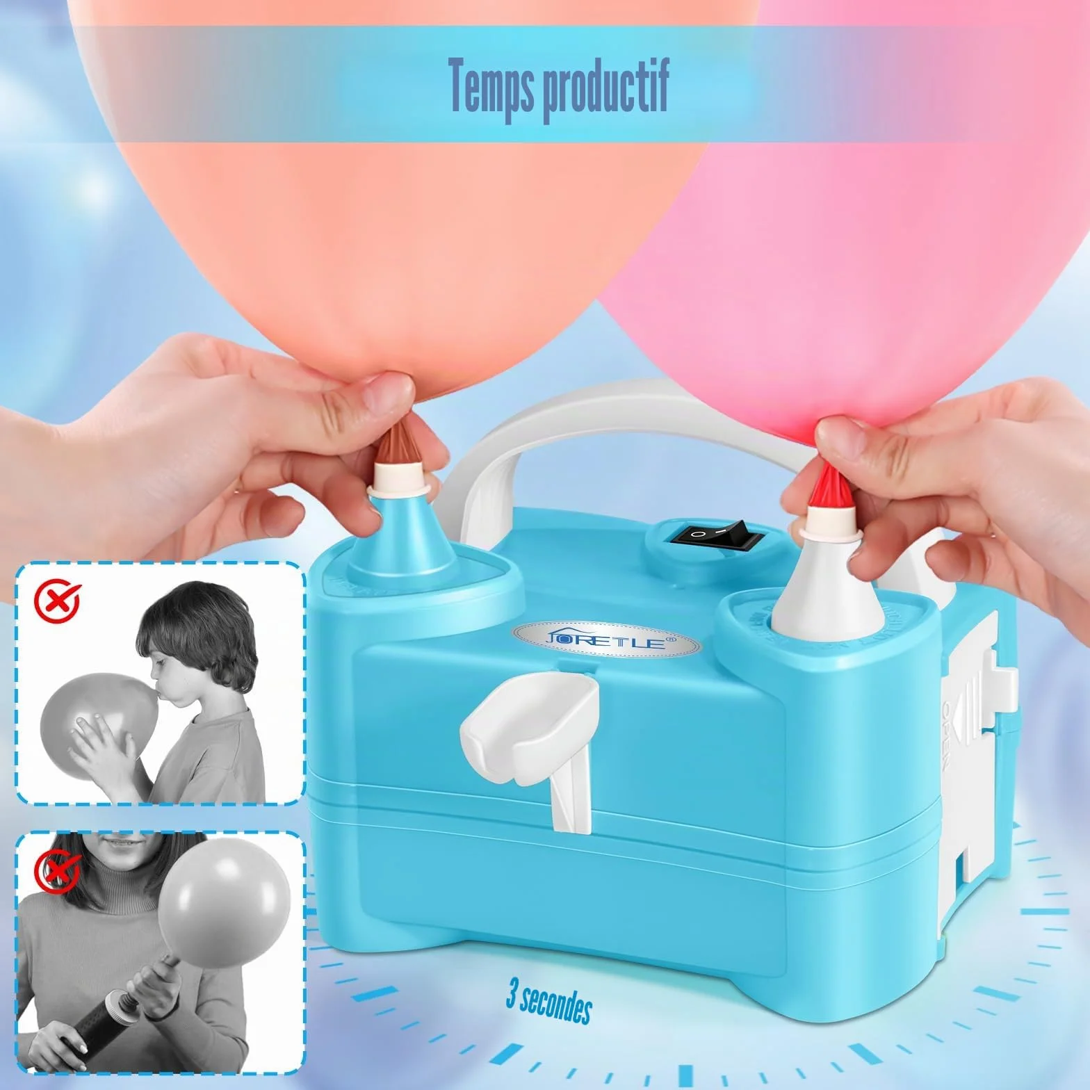 Pompe à Ballon Électrique Portable, Gonfleur avec Porte-Ballon et 2 Buses