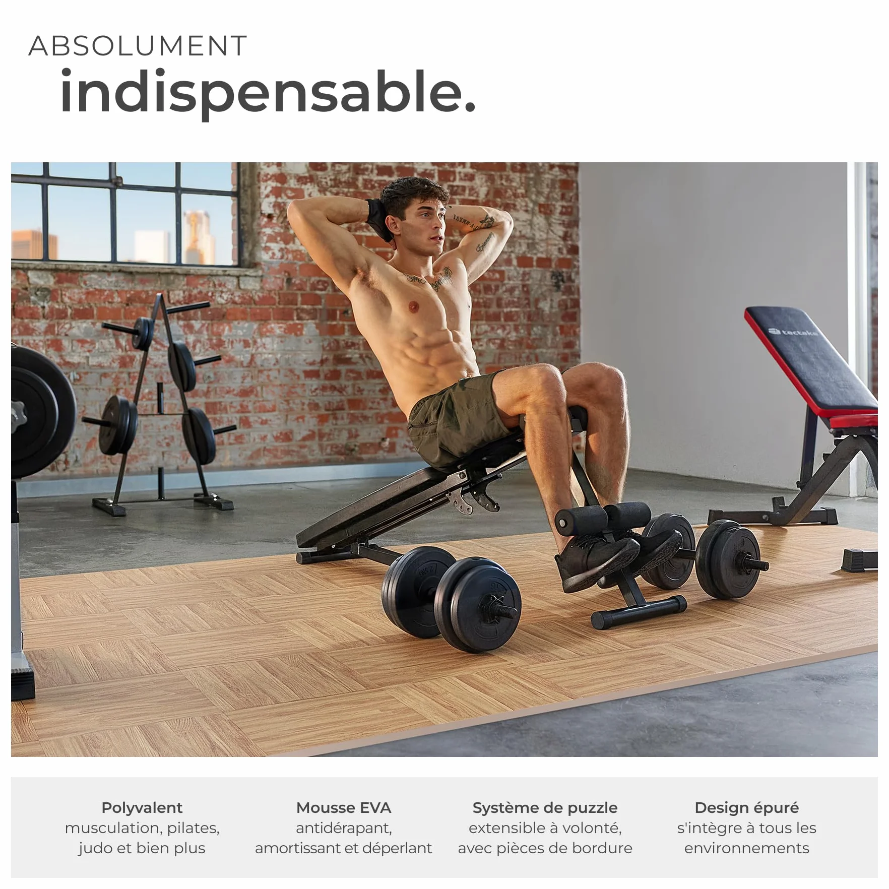 Tapis de sport 12 dalles mousse EVA 61x61x1 cm Isolant thermique acoustique Gym Fitness Yoga Sol salle de sport Effet bois