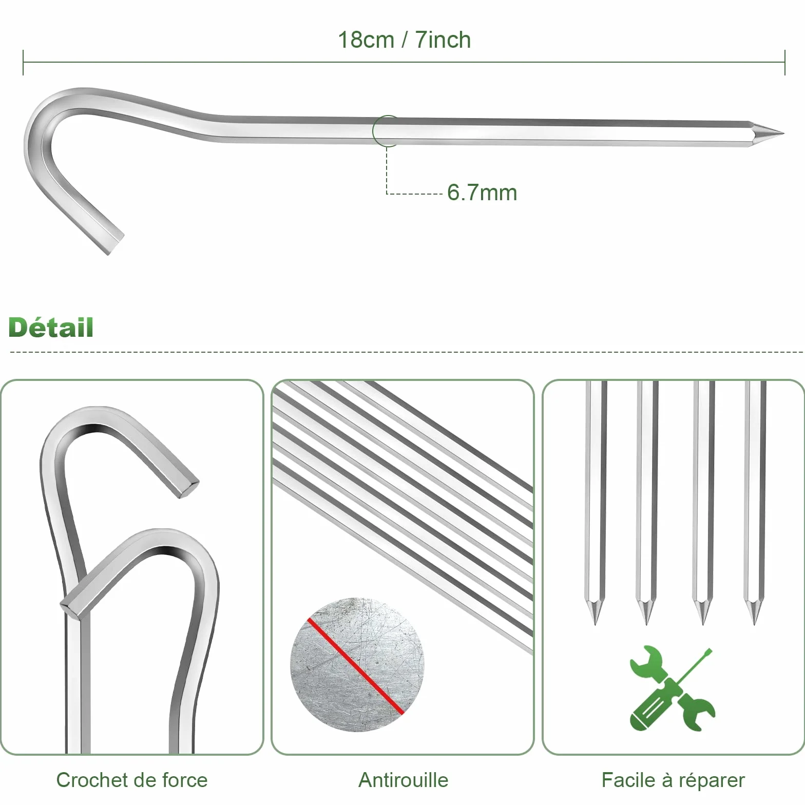 Lot de 12 Piquets de Tente 18 cm en Alliage d'Aluminium pour Camping Extérieur