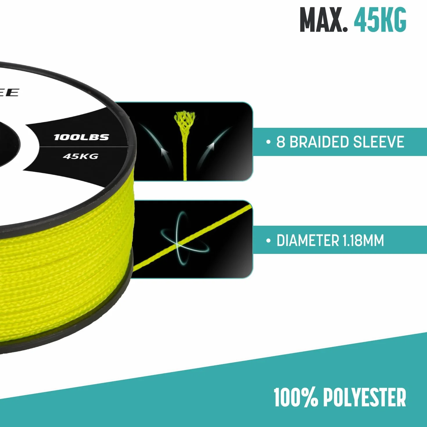 Brotree Micro Corde Paracorde 1,18 mm 50M Bobine Tressé 45 kg Charge de Rupture Néon Jaune