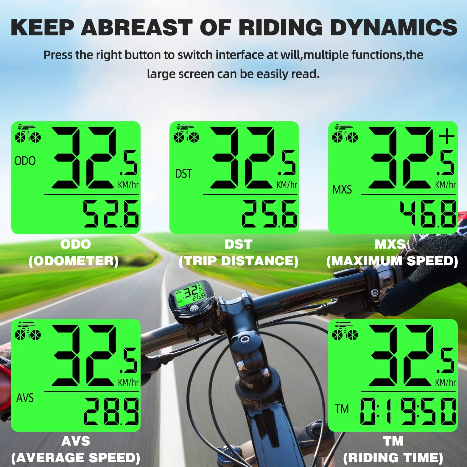 Compteur Vélo sans Fil 19 Fonctions Étanche IP54 Affichage Rétro-Éclairé Démarrage/Arrêt Automatique VTT