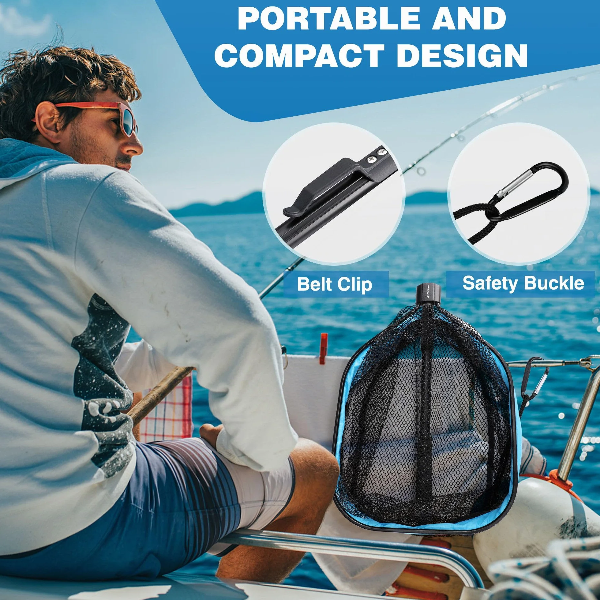 FLISSA Épuisette de Pêche Pliable Caoutchouc pour Truite Carpe Poisson-Chat