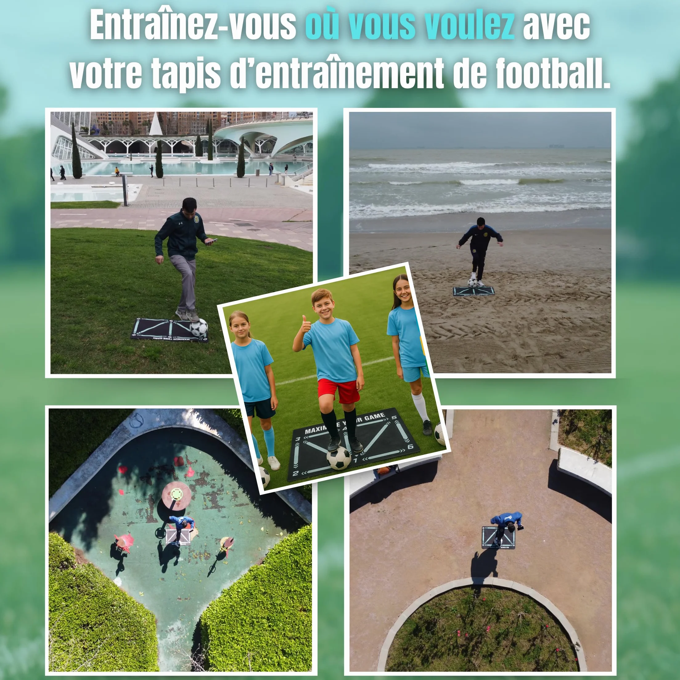 Tapis Entrainement Foot avec Chaussettes Antidérapantes et Sac de Transport
