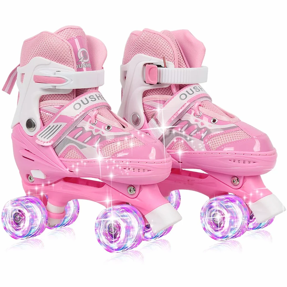 Patins à roulettes Enfant Réglables, Roller Double Rangée Fille Garçon, Taille Ajustable S/M/L avec Frein