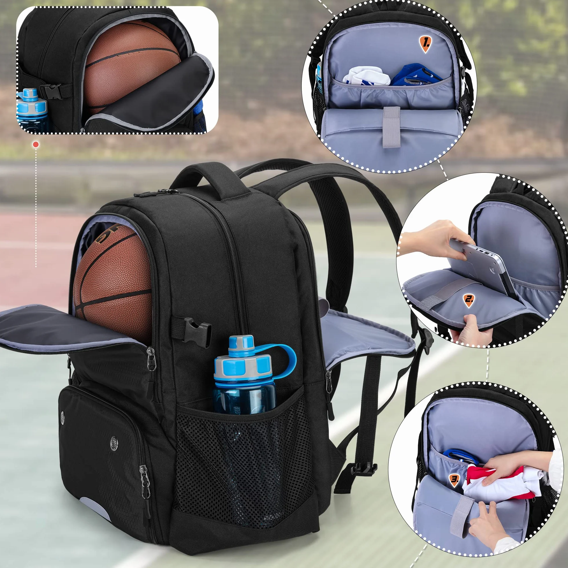 Sac à Dos de Basket-Ball avec Compartiment Ballon et Chaussures pour Football, Volley