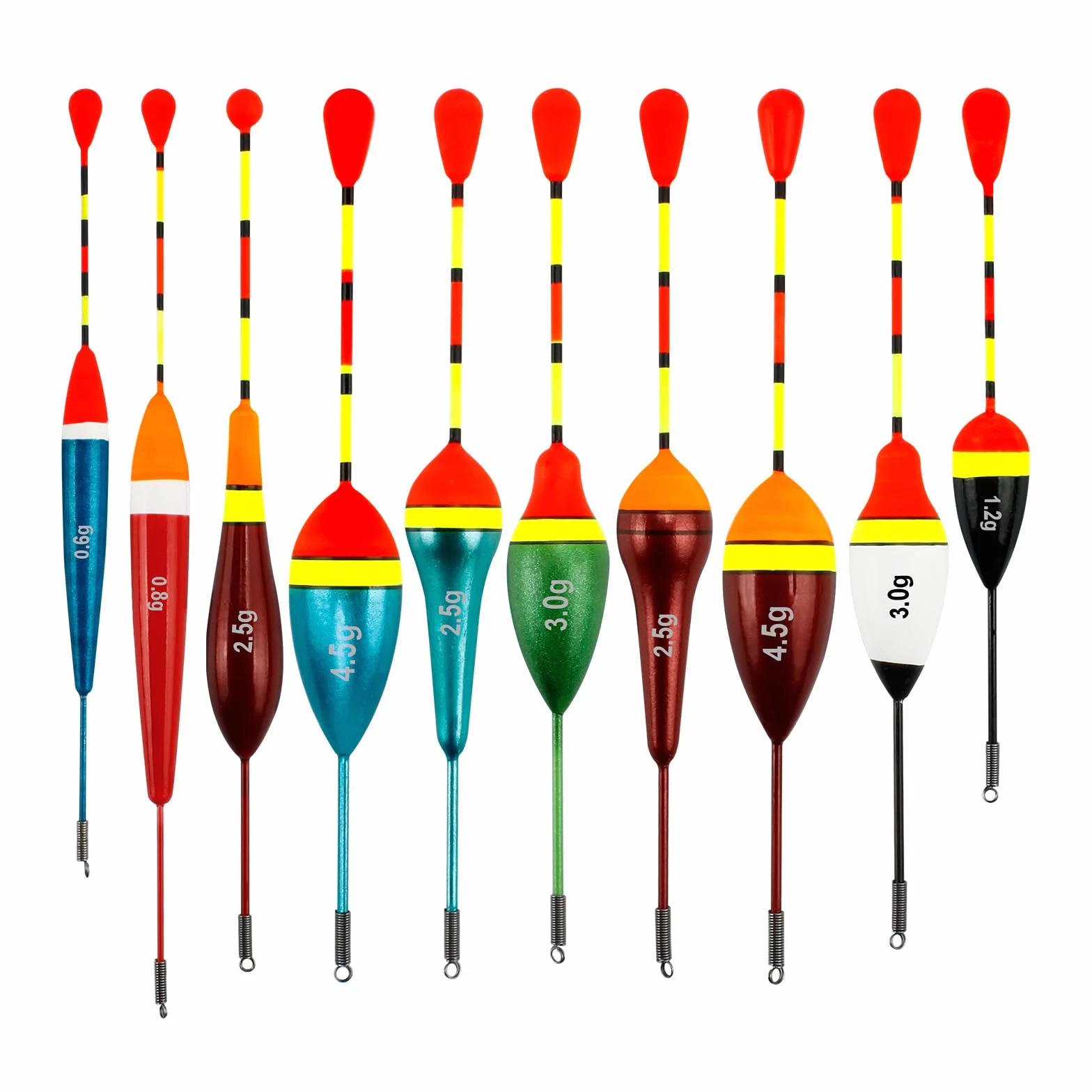 VIPMOON Flotteurs de Pêche Ovales Haute Sensibilité 10 Pièces 0.6g-4.5g