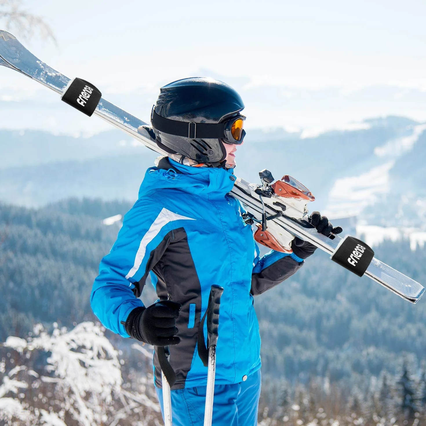Sangles de Ski Réglables 6 Pièces avec Crochet et Boucle pour Familles Hommes Femmes Enfants Noir