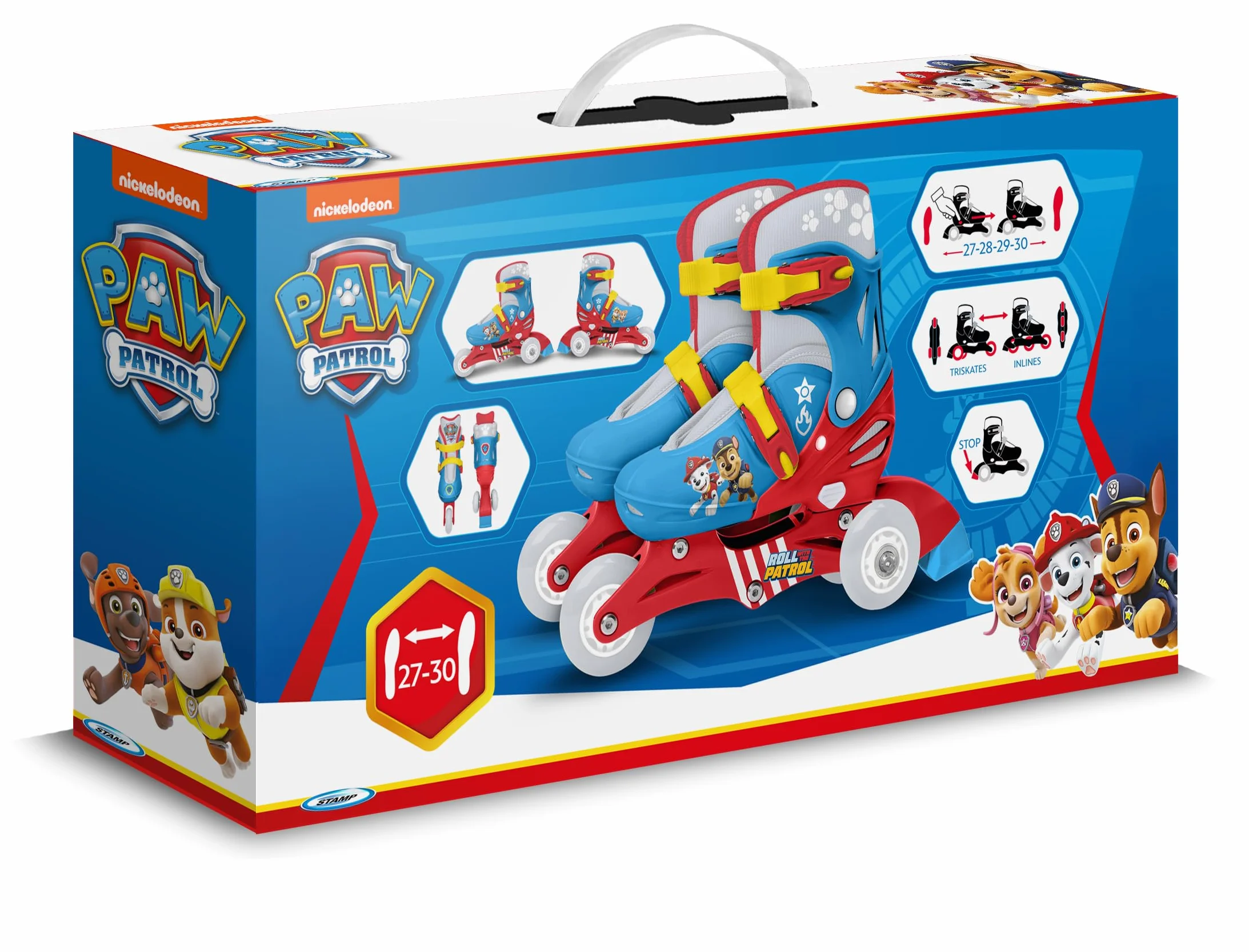 Paw Patrol Adjustable 3 Wheels Skate Size 27-30, Bleu