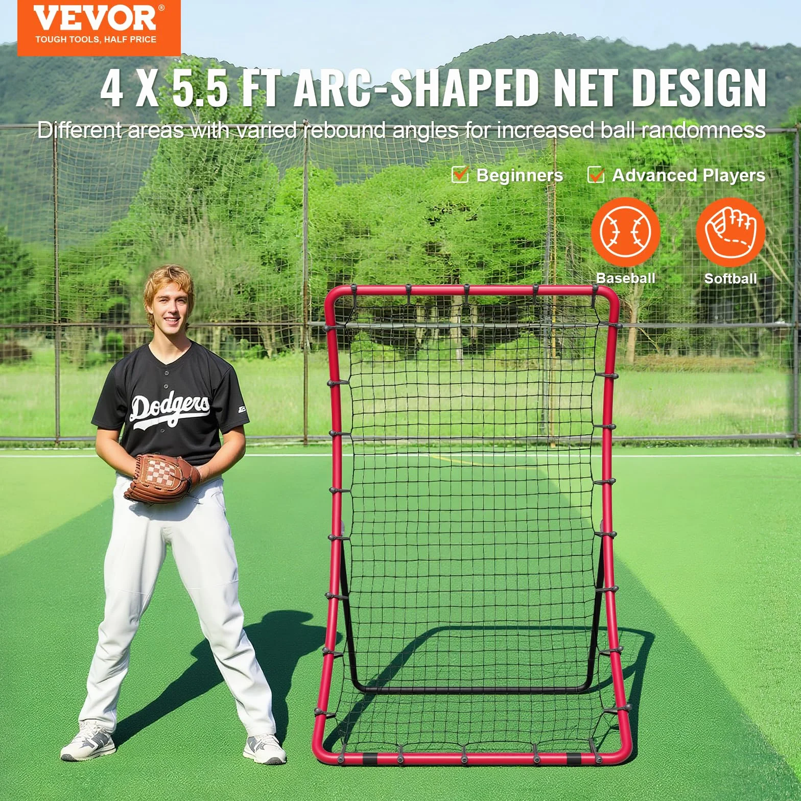 VEVOR Filet de Rebond Baseball Softball 914 x 1372 mm 3 Voies Entraîneur Lanceur Pratique Terrain Lancer