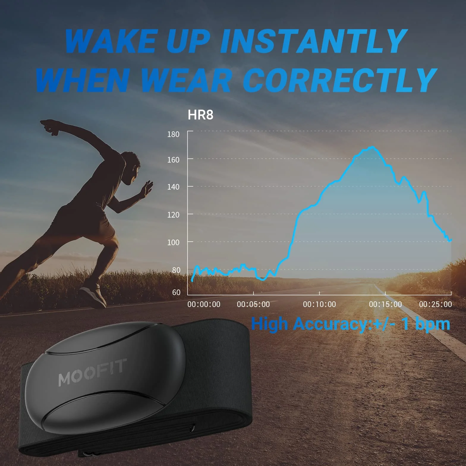 Moofit HR8 Moniteur de fréquence cardiaque Bluetooth 5.0 Ant+ IP67 étanche Noir