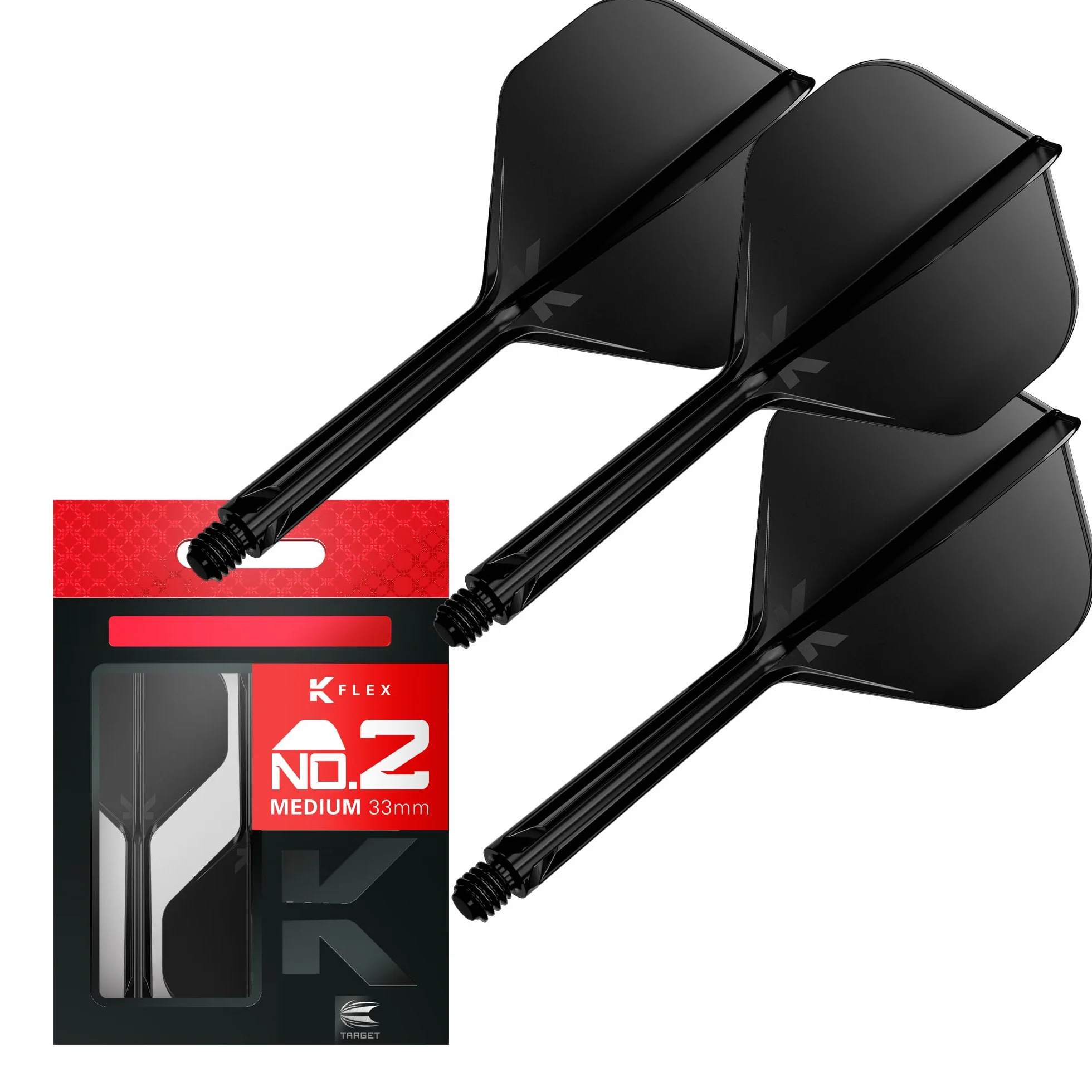Target Darts K Flex Fléchettes et Arbres Intégrés No.2 Pack de 3 Moulées Longueurs: Court, Intermédiaire, Moyen