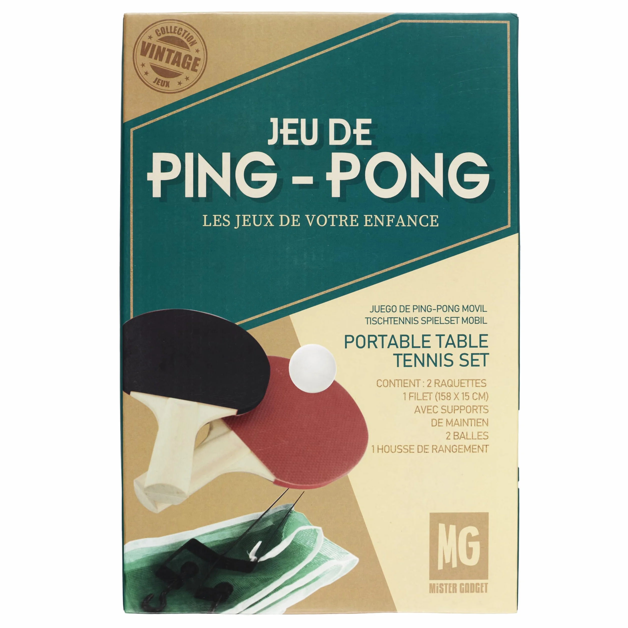 MISTER GADGET MG3072 Jeu de Ping Pong Mobile Compact Filet 2 Raquettes 2 Balles Housse de Rangement