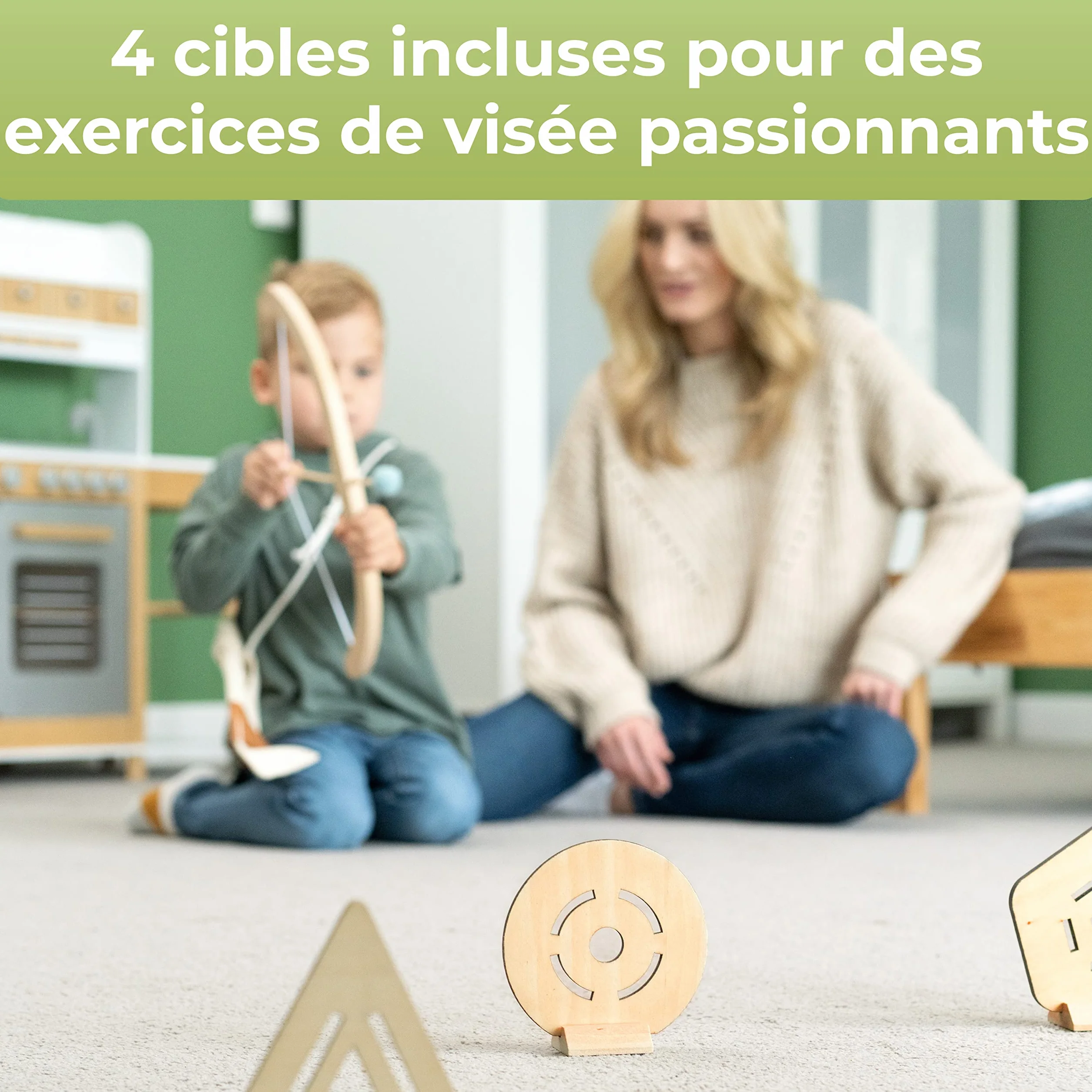 BOWRILLA® Arc et Flèches Enfant en Bois avec 5 Flèches, 4 Cibles et 1 Carquois | 3 LB Tir à l'arc pour Enfant