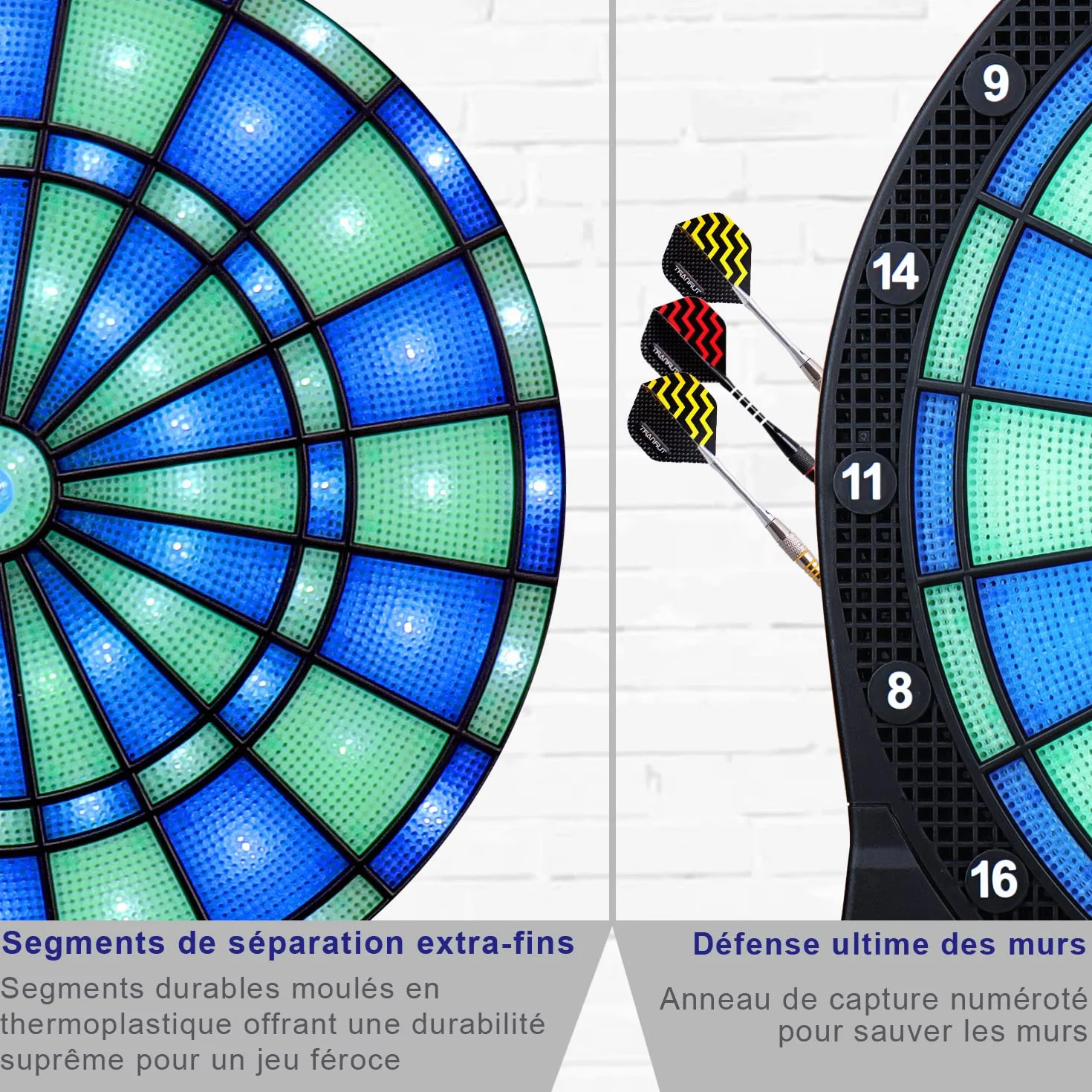 Turnart Jeu de Fléchette Électronique Lumineux Cible 6 Fléchettes Pointe Plastique 50 Pointes Souples 48 Jeux Principaux 500 Variations