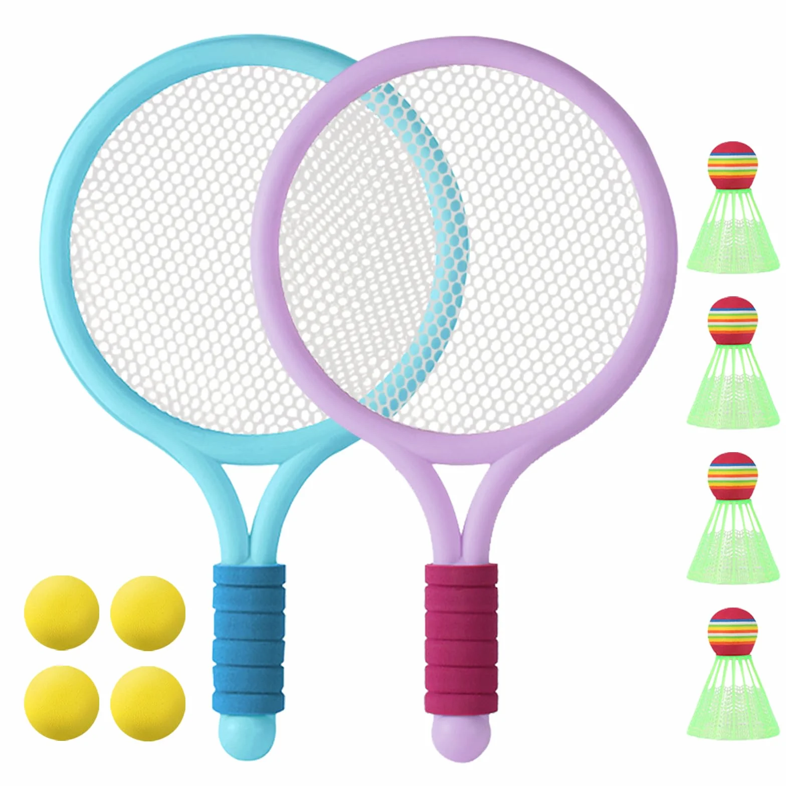 Raquette de Tennis pour Enfants avec 4 Balles et 4 Volants, Tennis Souple