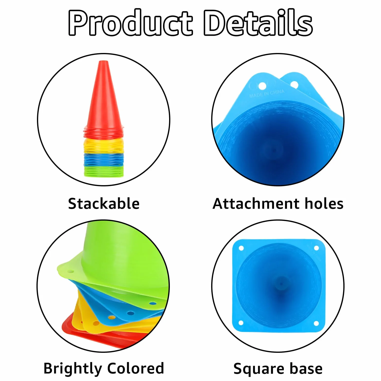 CYEER Lot de 24 Plots de Sport pour Enfants 23cm - Cônes d'Entraînement Multicolores avec Sac de Transport