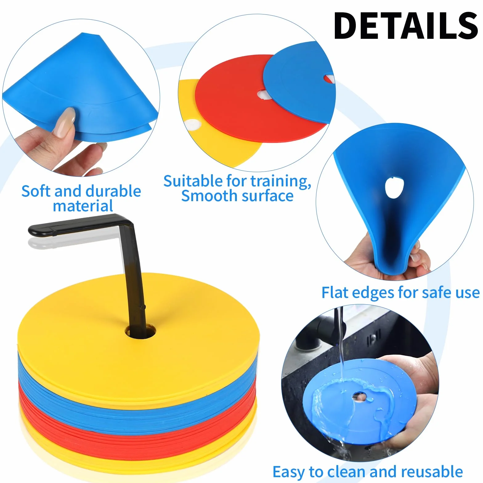 SWAWIS Lot de 25 Plots Sport Plats Diamètre 15 cm Disques Marqueurs Antidérapants pour Football, Basket, Handball