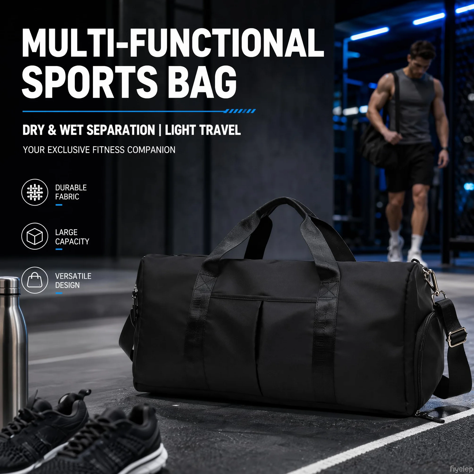 Sac de Sport Femme Homme Léger Compartiment Chaussures Fitness Basketball Voyages