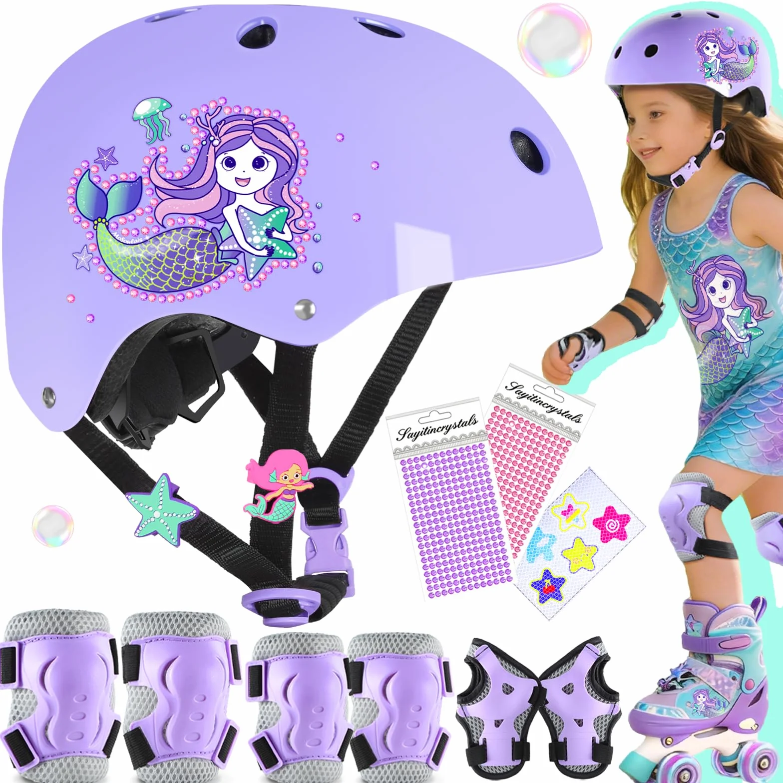 Casque Vélo Enfant Ajustable Genouillères Ensemble de Protections Sport Skateboard Roller