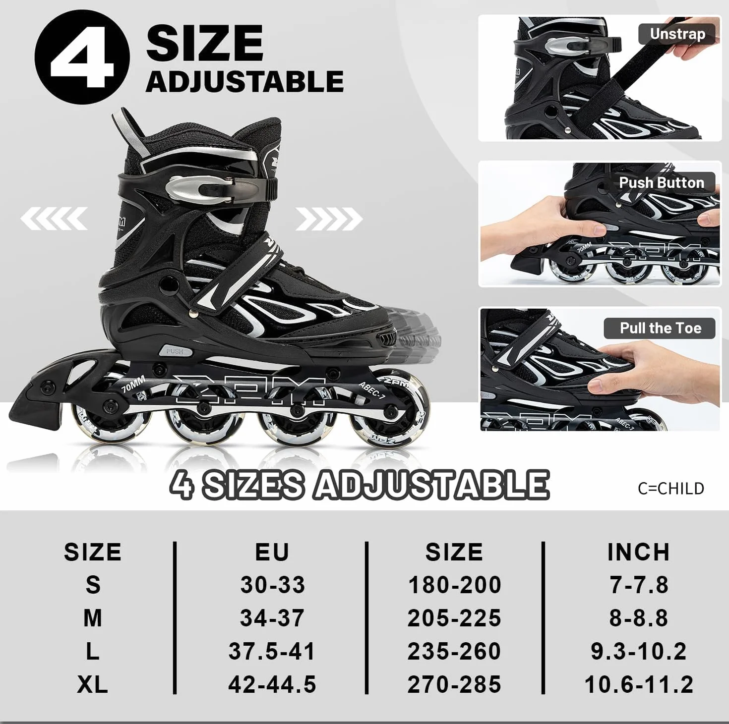 2pm Sports Brice Roller Enfant Fille Taille réglable Rollers en Ligne