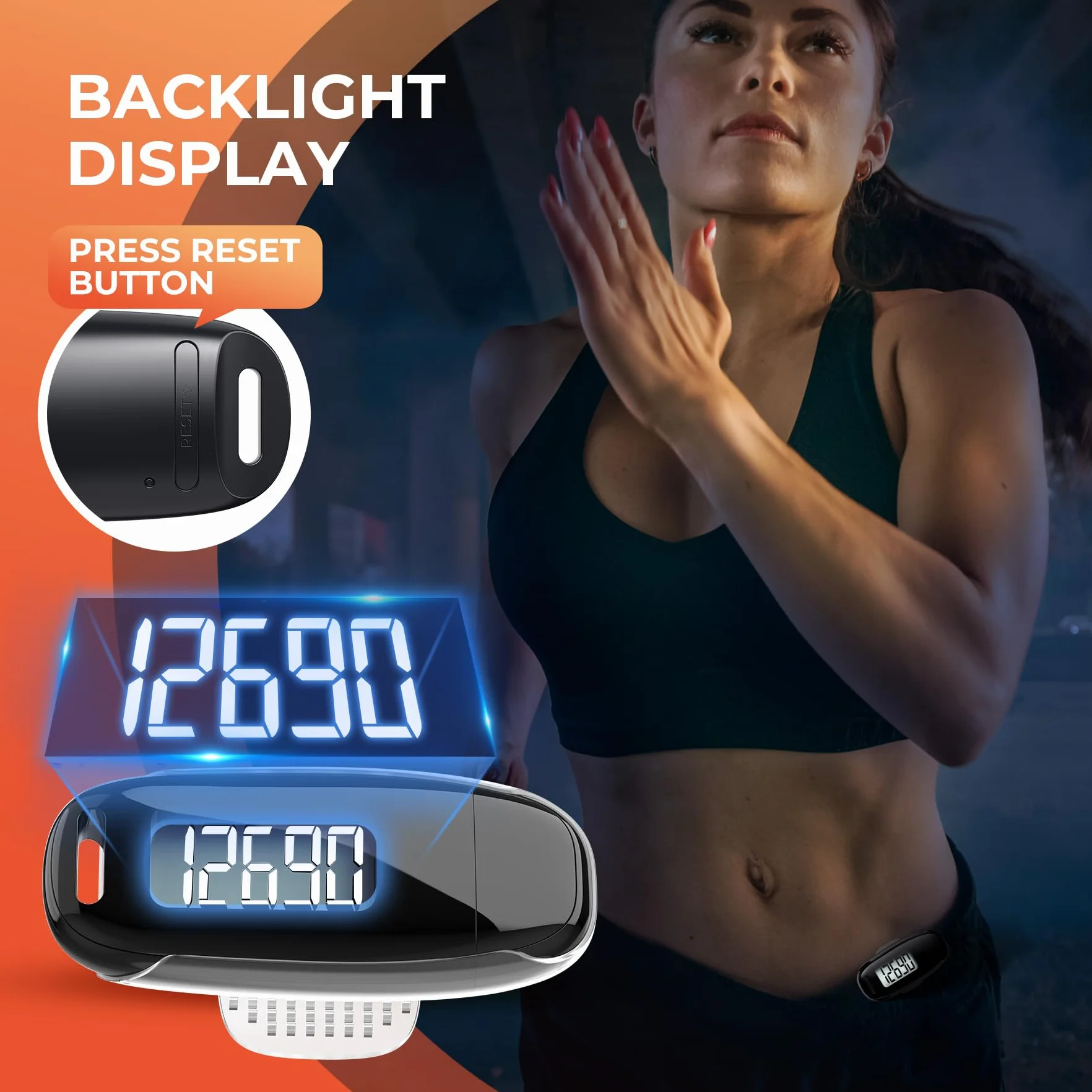 Podomètre 3D compteur de pas rechargeable USB avec clip sangle amovible rétroéclairage précis