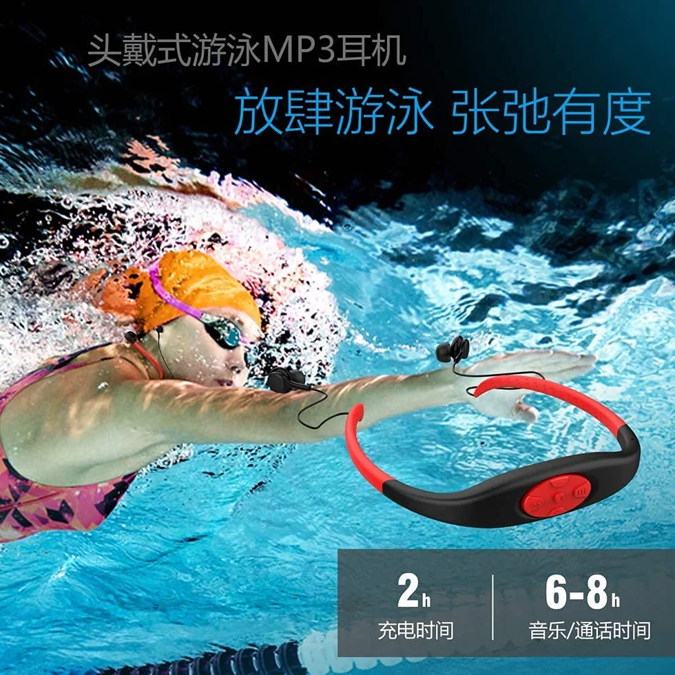 Lecteur MP3 étanche 8 Go Radio FM Bluetooth écouteurs Natation Course Noir
