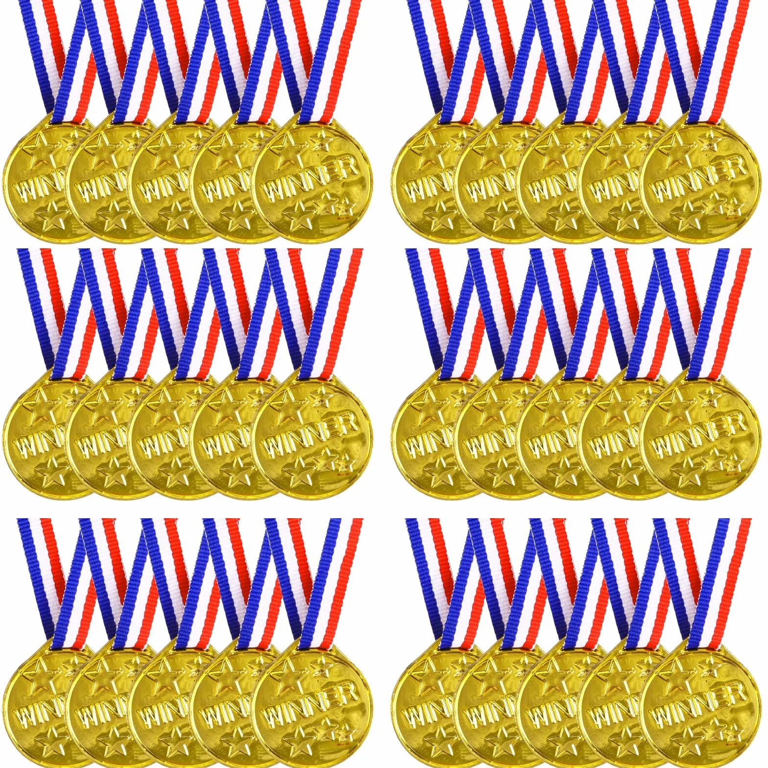 Médailles Enfants 30 Pièces Médaille d'or avec Rubans Cou Plastique Récompense Jeux Scolaires