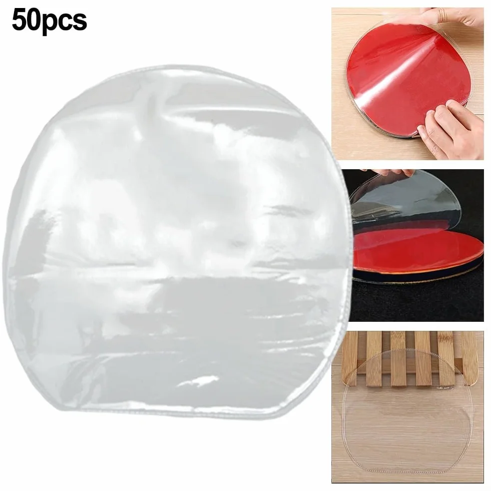 Film de protection en caoutchouc pour raquette de tennis de table – 50 housses PVC transparentes 16,9 x 16,9 cm réutilisables