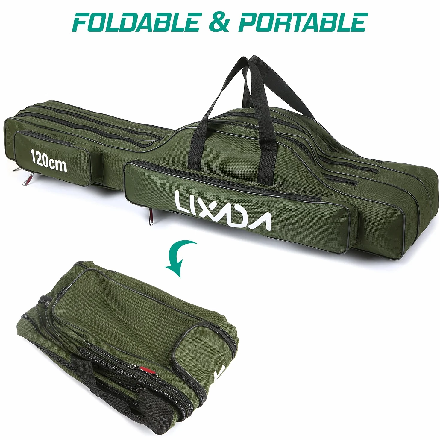Sac de Pêche Lixada 3 Couches Bandoulière 90 cm Portable Pliable Canne à Pêche Étui