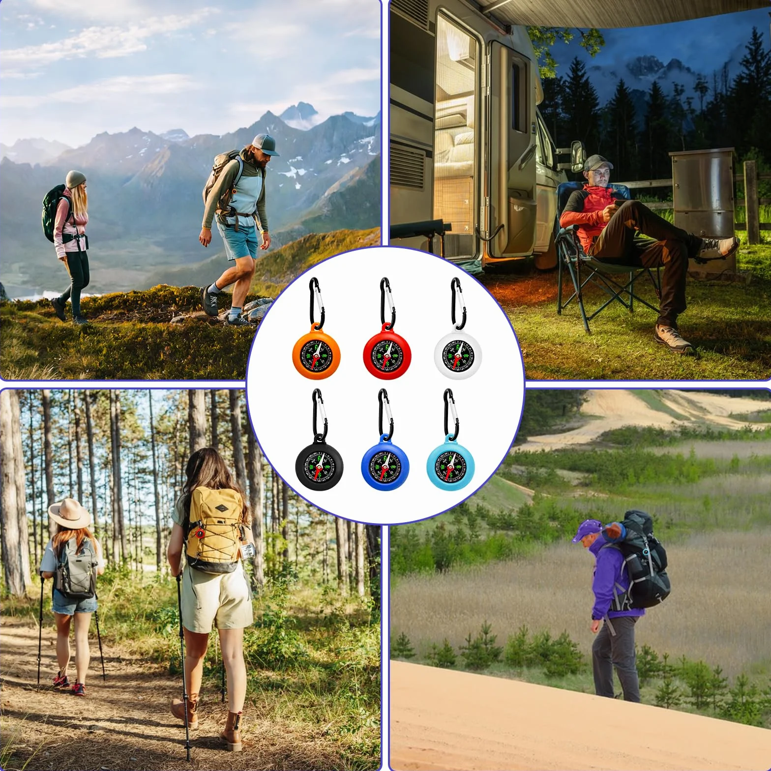 Boussole Enfant Porte clés 6 Pièces Mini Étanche Mousqueton Cadeau Anniversaire Chasse au Trésor Camping Navigation