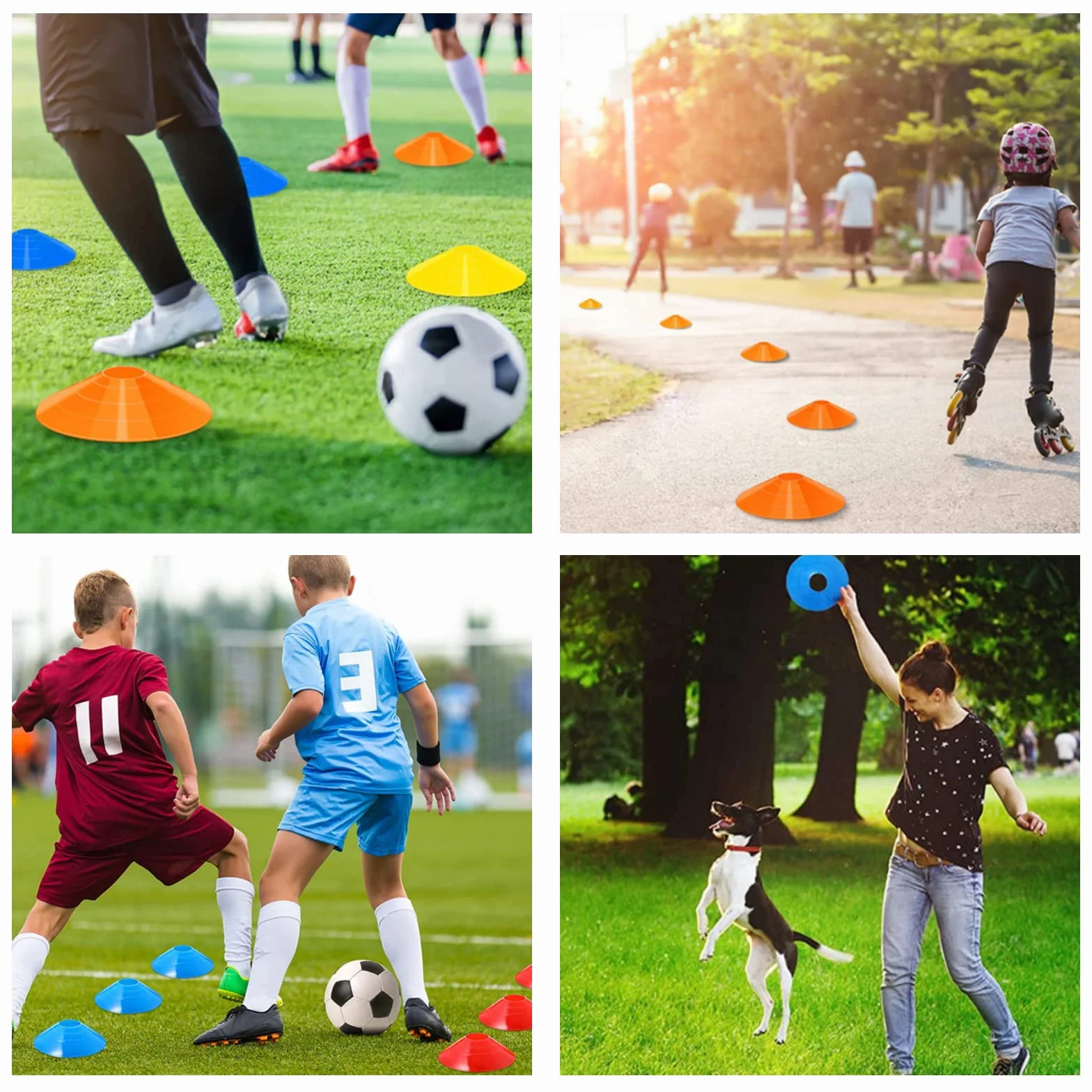 Plots De Marquage pour Football Cône Lot 50 Pcs Cônes Disque Entraînement avec Sangle Fixe Poche Filet 5 Couleurs