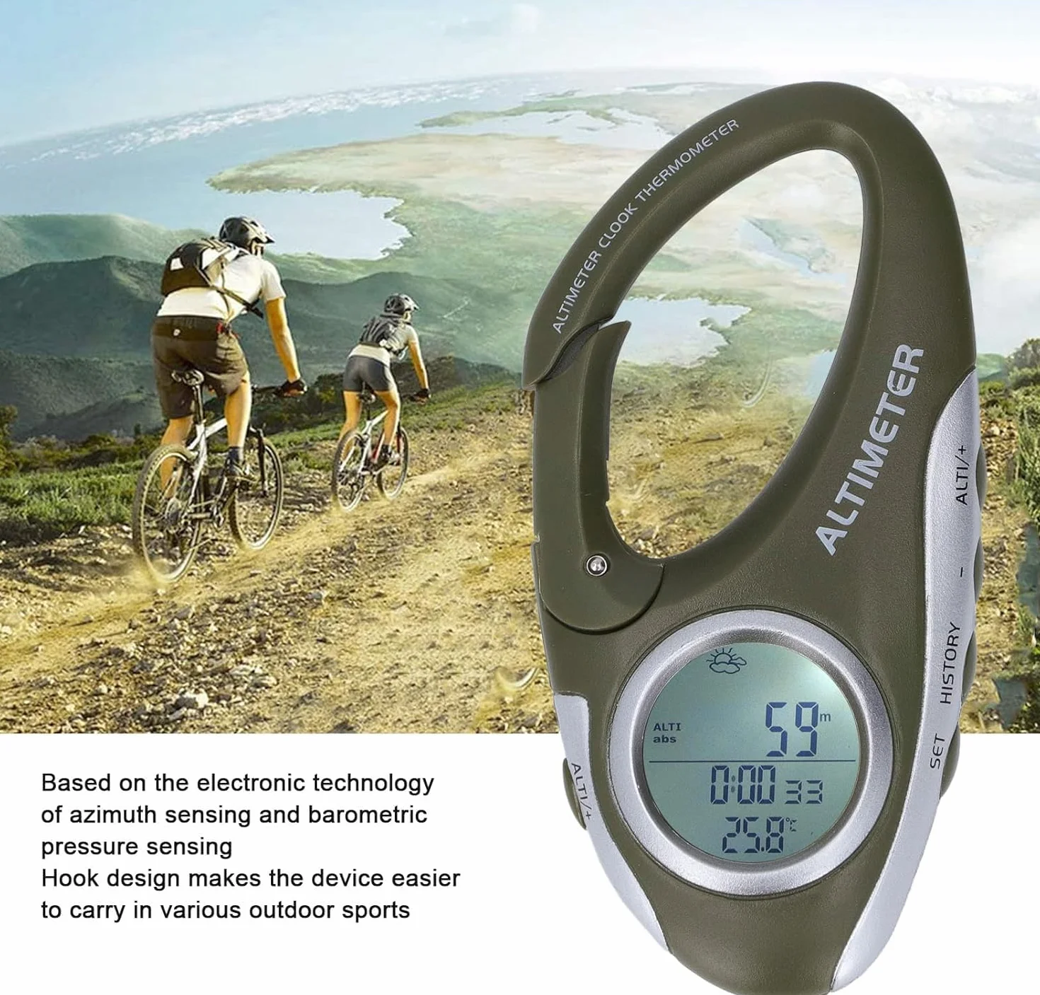 Baromètre altimètre numérique multifonctionnel avec boîtier ABS rétroéclairé pour escalade camping