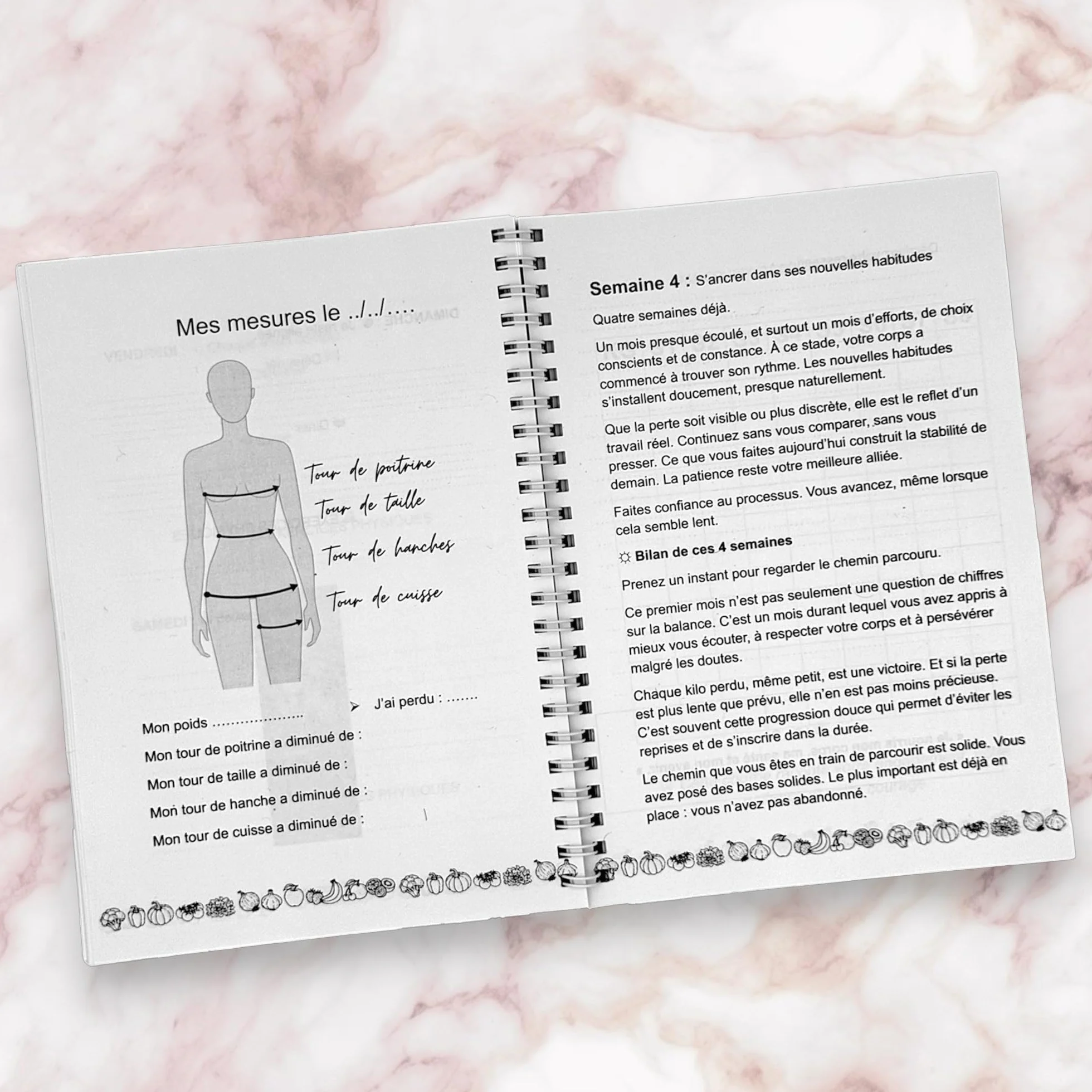 Carnet minceur 8 semaines – Journal alimentaire avec suivi, menus, recettes