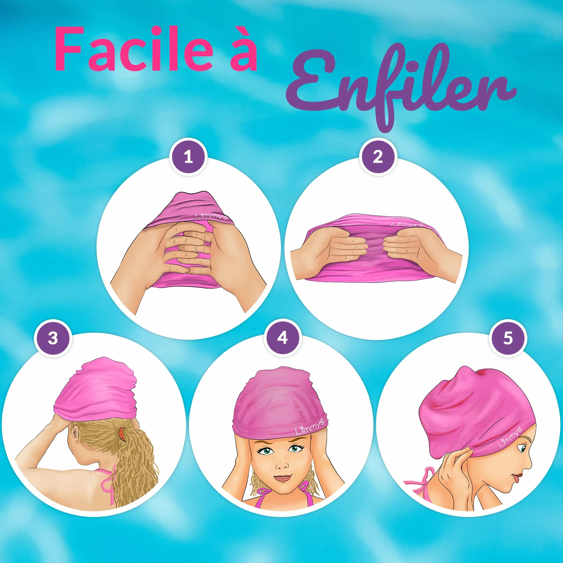 Limmys Bonnet de bain cheveux longs silicone extensible sans latex antidérapant