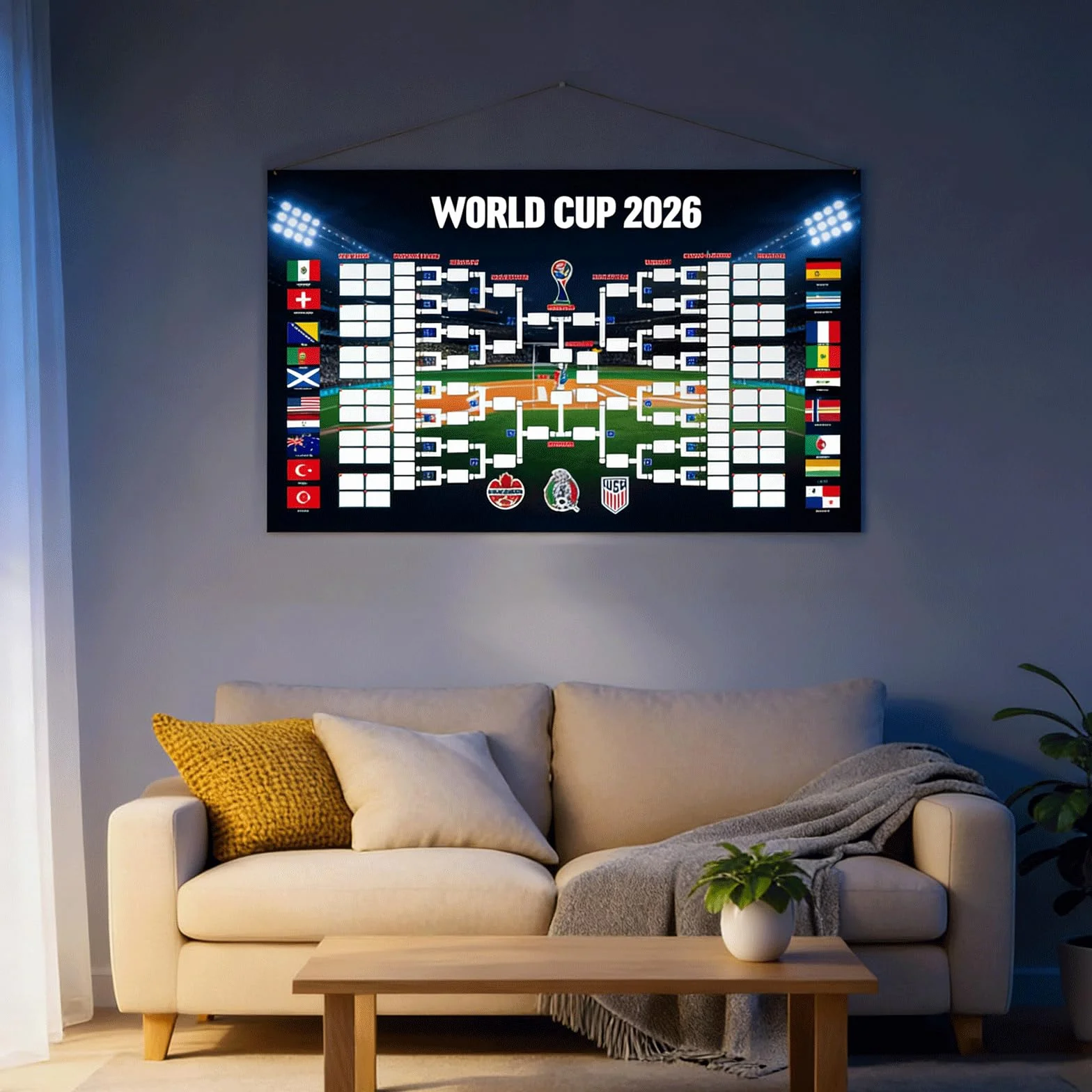 Poster Coupe du Monde 2026, Affiche Calendrier Matchs, Haute Définition Résistant à l'Eau, Décoration Fan