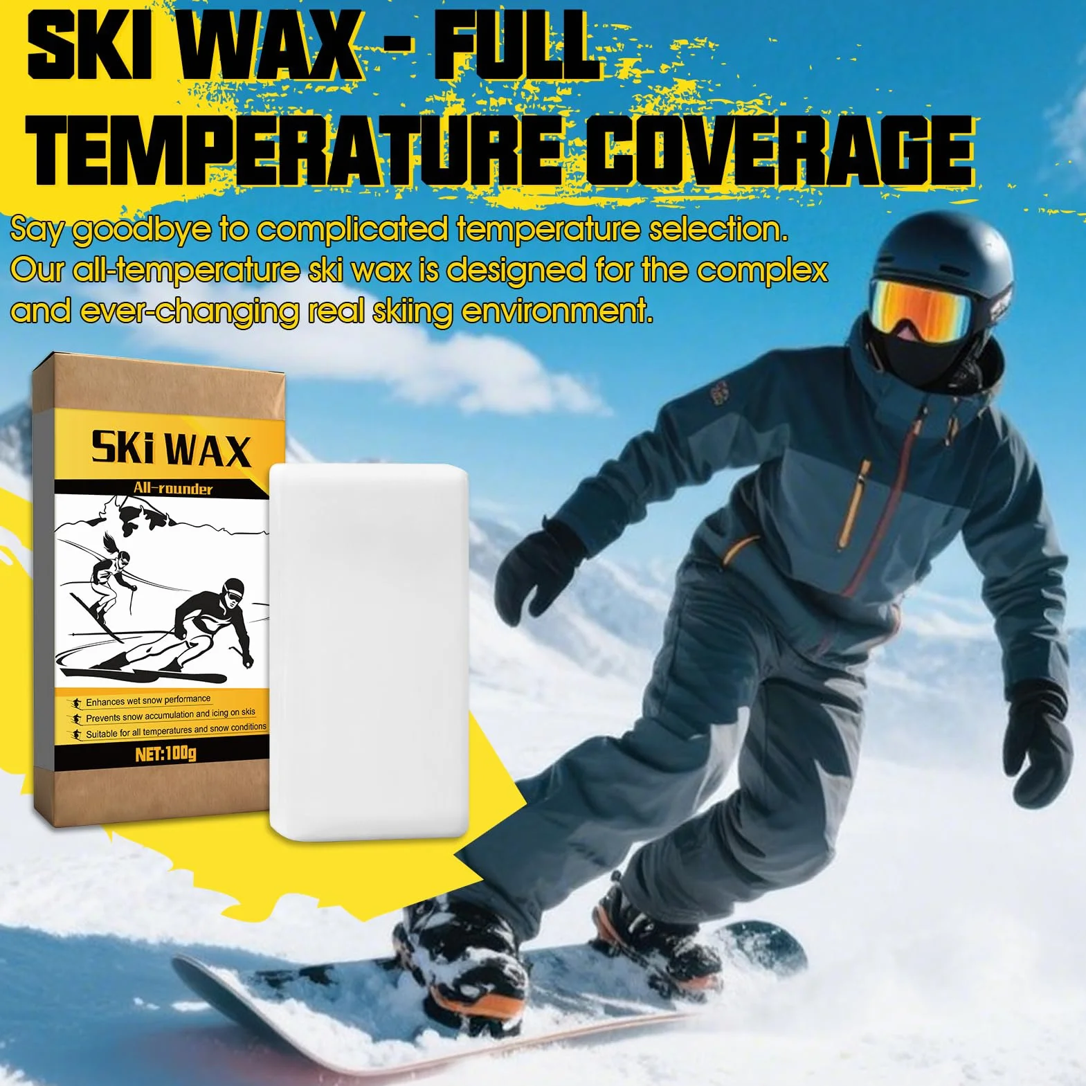 Cire de Ski Universelle 100g pour Ski Alpin, Ski de Fond & Snowboard - Fartage, Entretien, Glisse