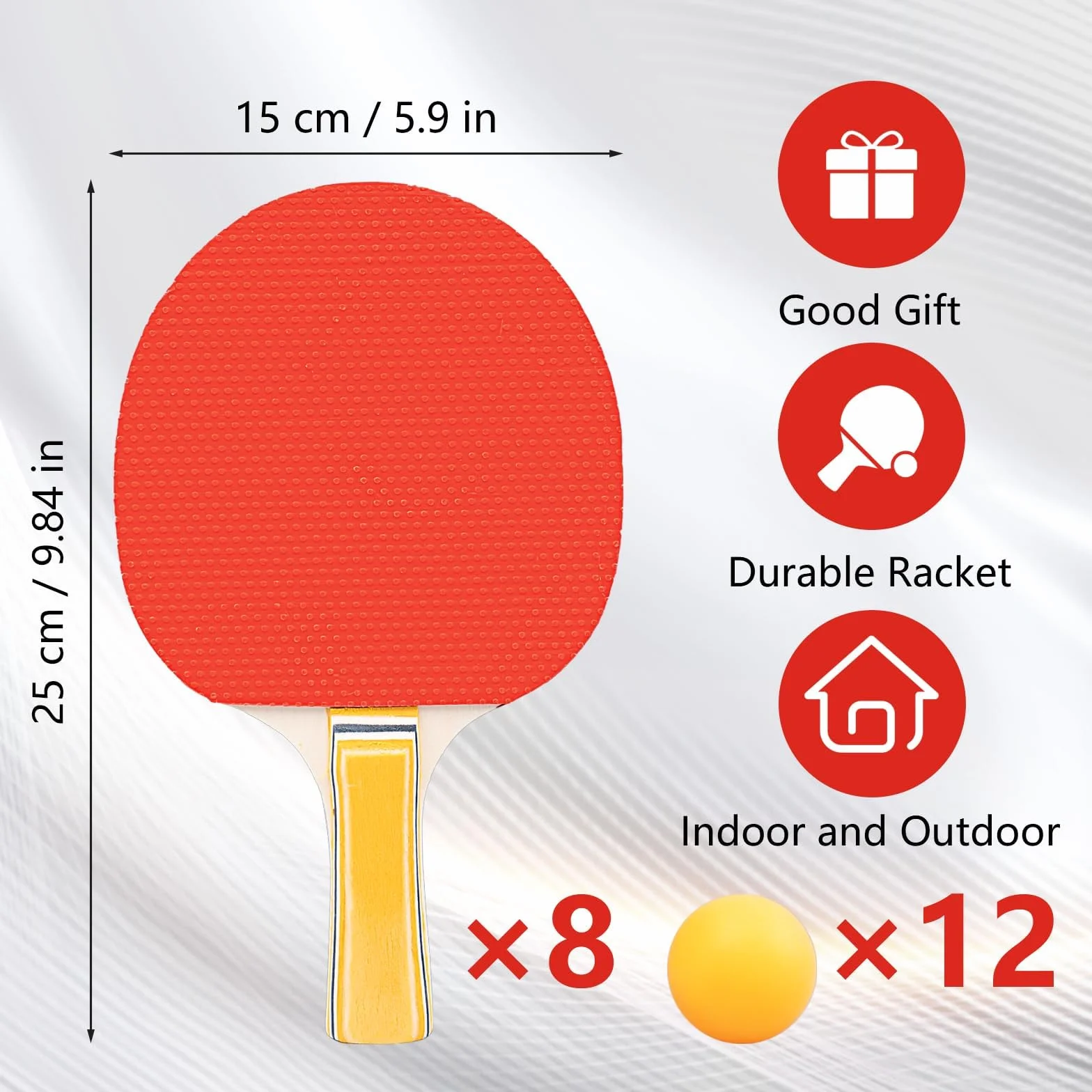 Kit Tennis de Table Lot de 8 Raquettes 12 Balles Rouge Noir Intérieur Extérieur
