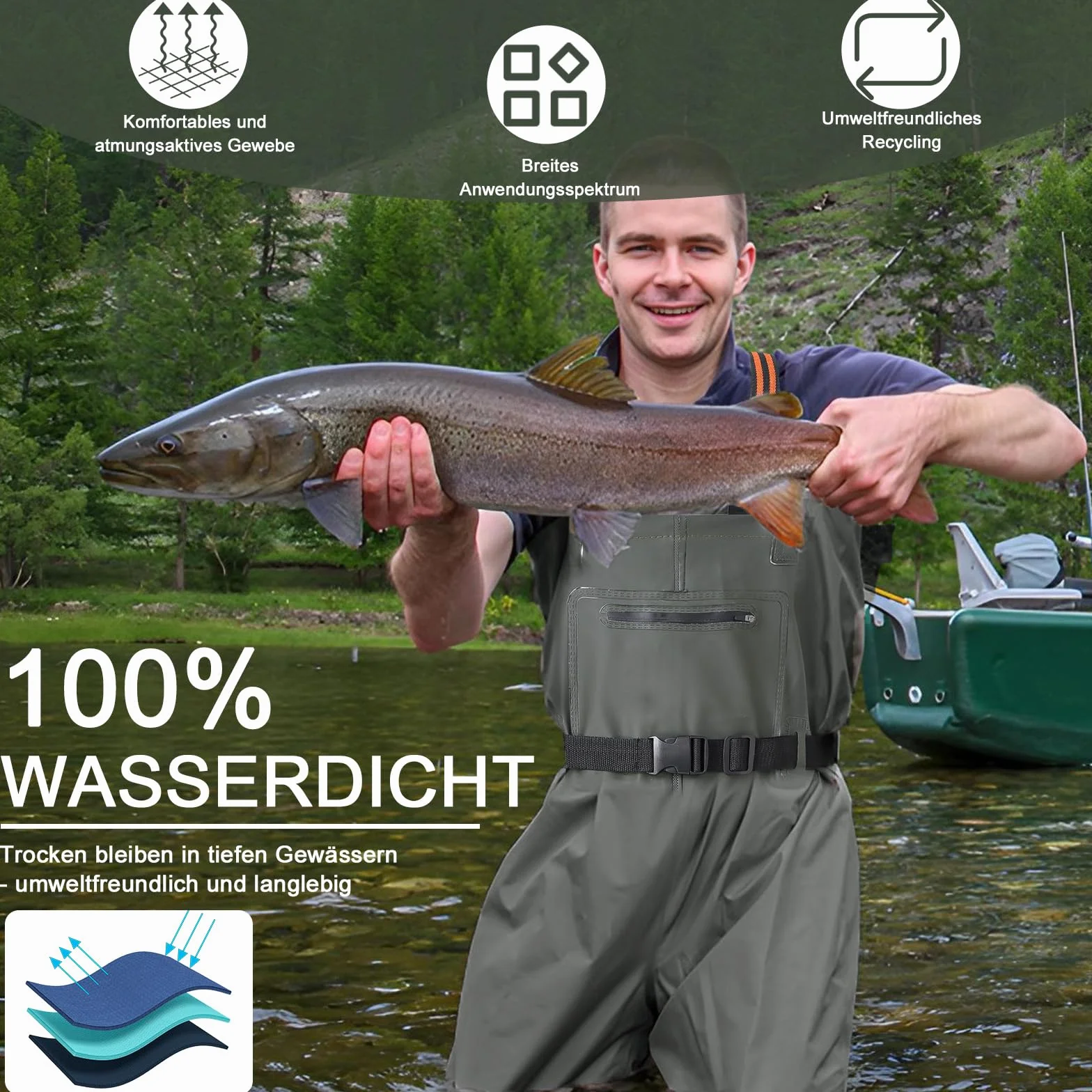 YOOHBERRYS Waders Pêche Homme avec Poche Poitrine et Bottes 42-46 Antidérapants