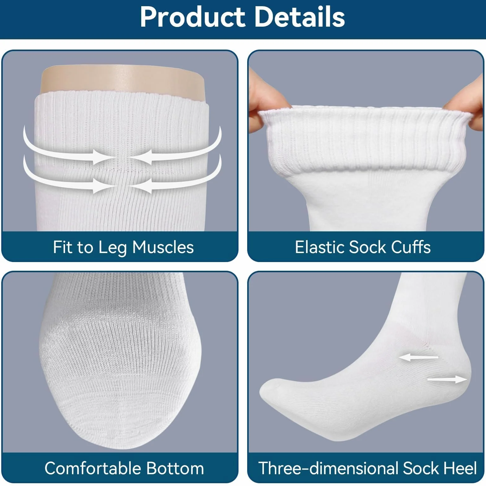 Chaussettes d'Escrime Coton épaissi pour Épée, Sabre et Feuille, Protection Genou Hautes Blanc