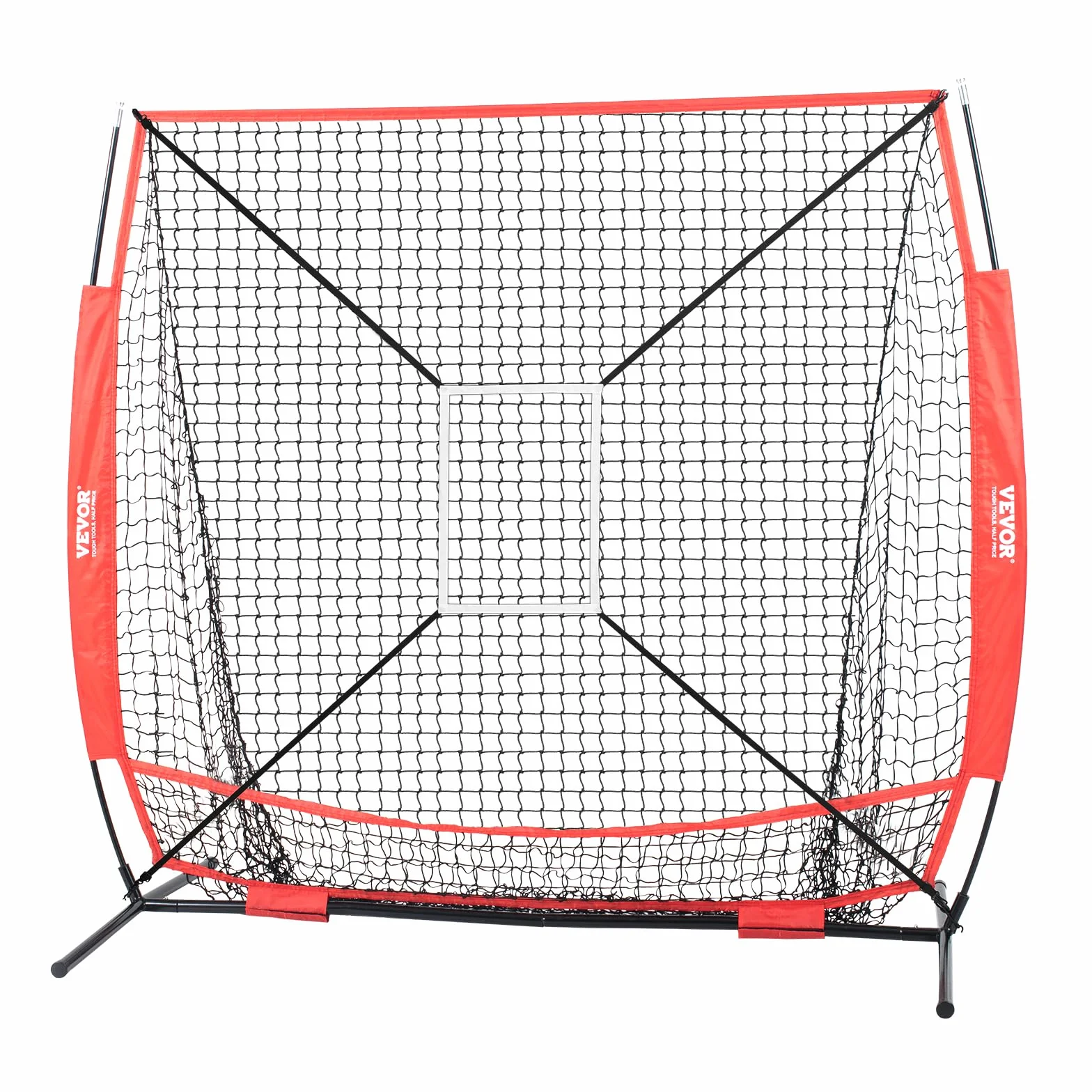 VEVOR Filet d'entraînement Baseball 153.4 x 90 x 153 cm, Filet Pratique du Lancer Baseball & Softball en Polyester, avec Sac de Transport 600D, Rouge