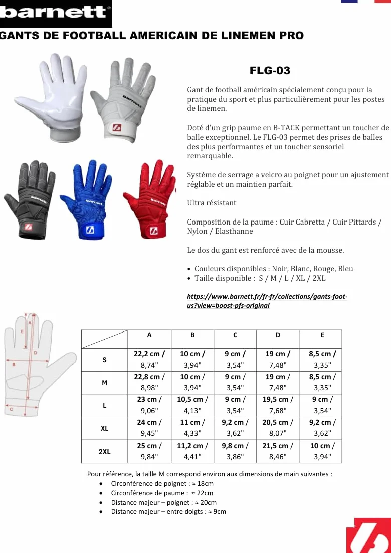 Barnett FLG-03 Gants de Football Linemen OL DL 2XL