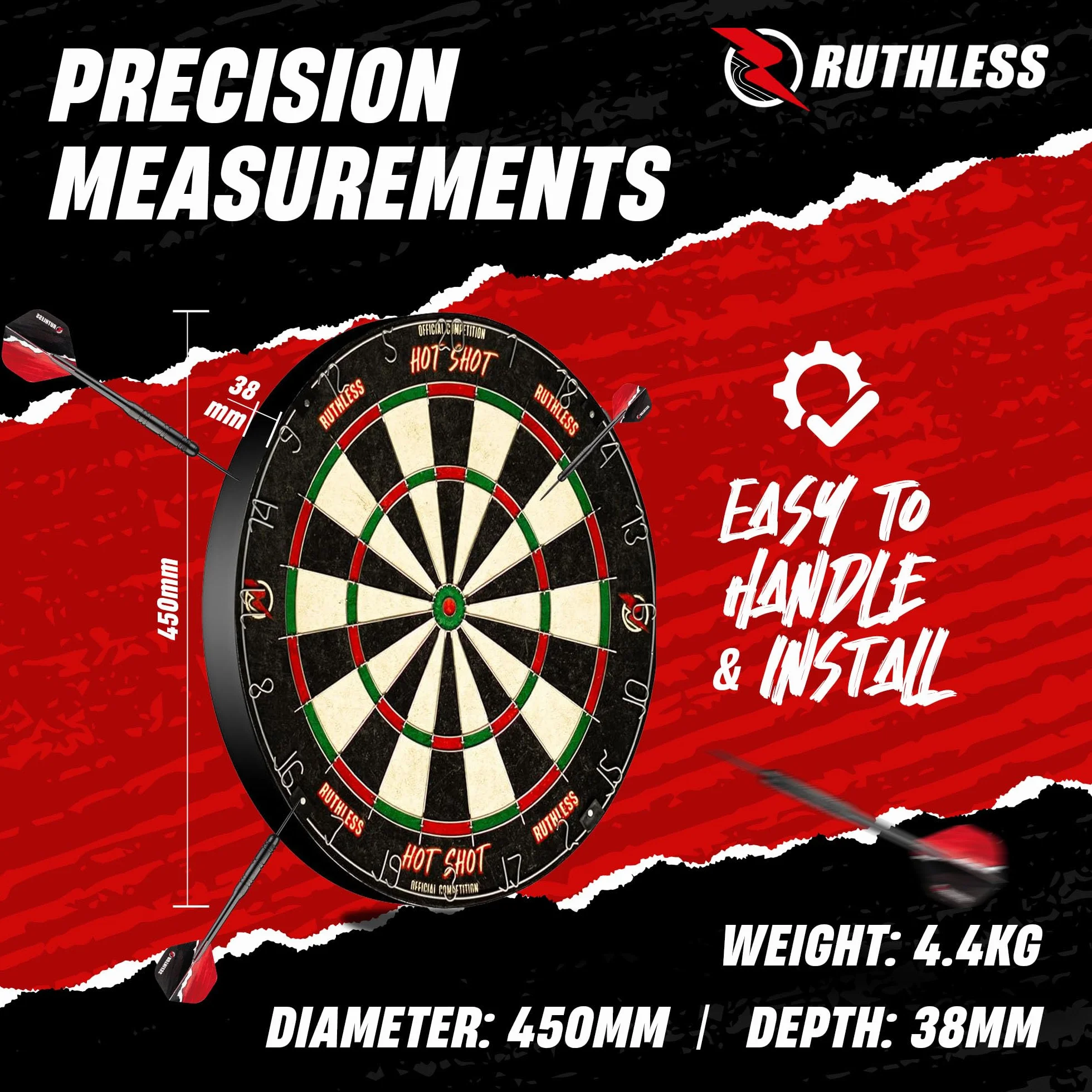 Cible de fléchettes avec armoire Ruthless Home Darts Centre CAB518 2 jeux de fléchettes