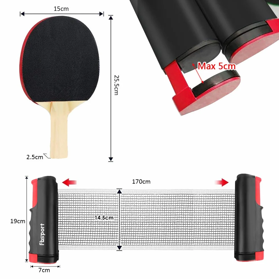 FBSPORT Filet Ping Pong Set de Tennis de Table avec 2 Raquettes et 6 Balles
