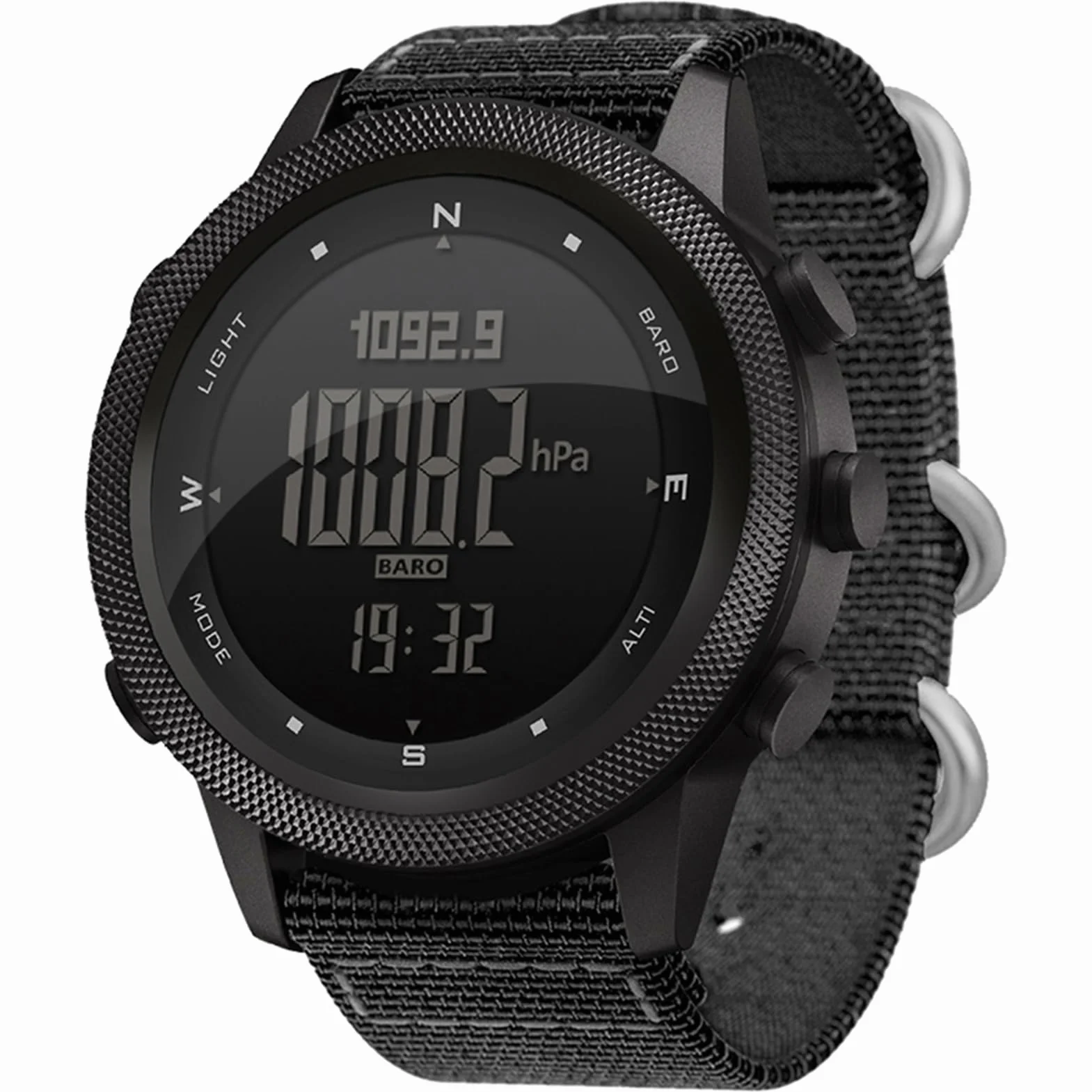 Montre Numérique Multifonctionnelle Hommes Altimètre Baromètre Boussole 50 M Etanche Nylon Noir