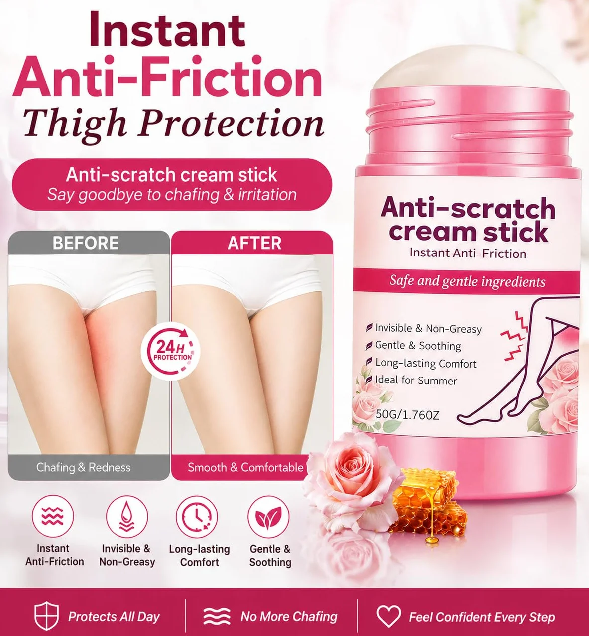 Crème Anti-friction pour Cuisses 50g, Anti Frottement Stick Imperméable Sportifs Coureurs