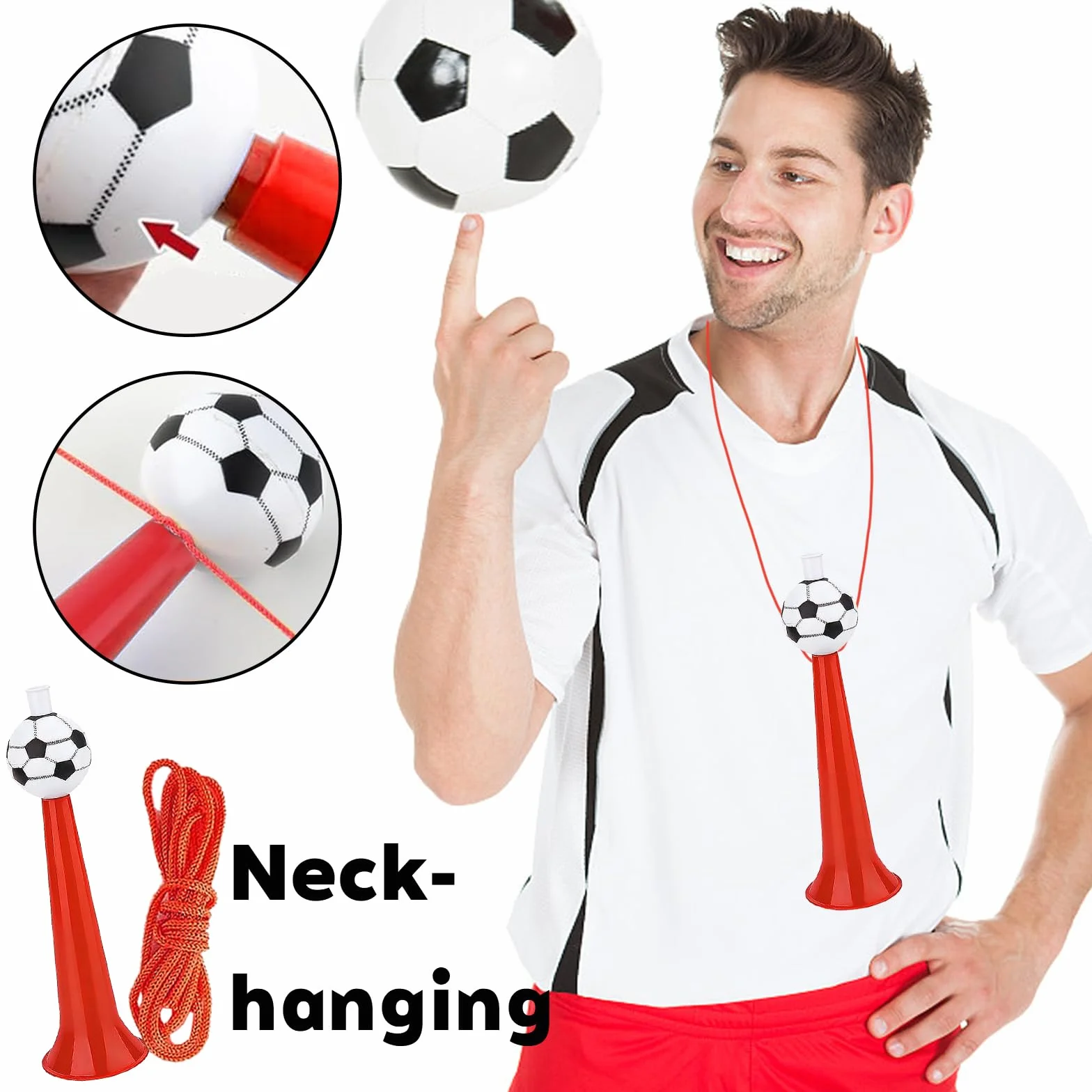 Lot de 3 Vuvuzela Football Tröte avec 6 Claque à Main pour Événements Sportifs